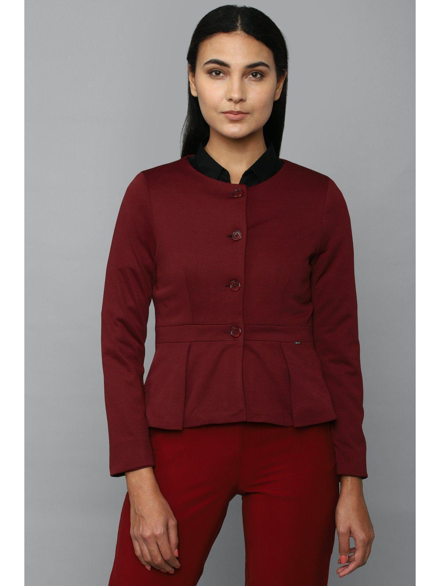 women-maroon-solid-casual-blazer