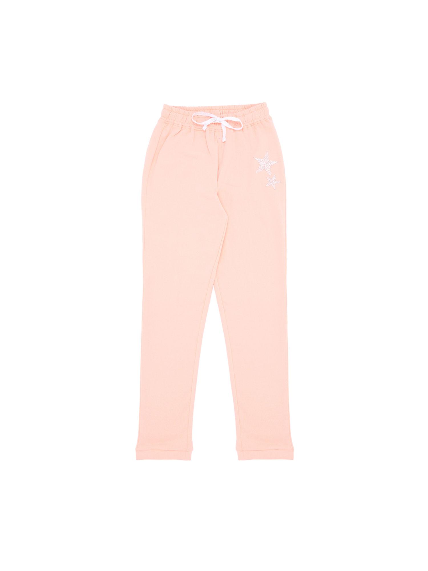 girls-peach-cotton-glitter-print-elasticated-track-pant