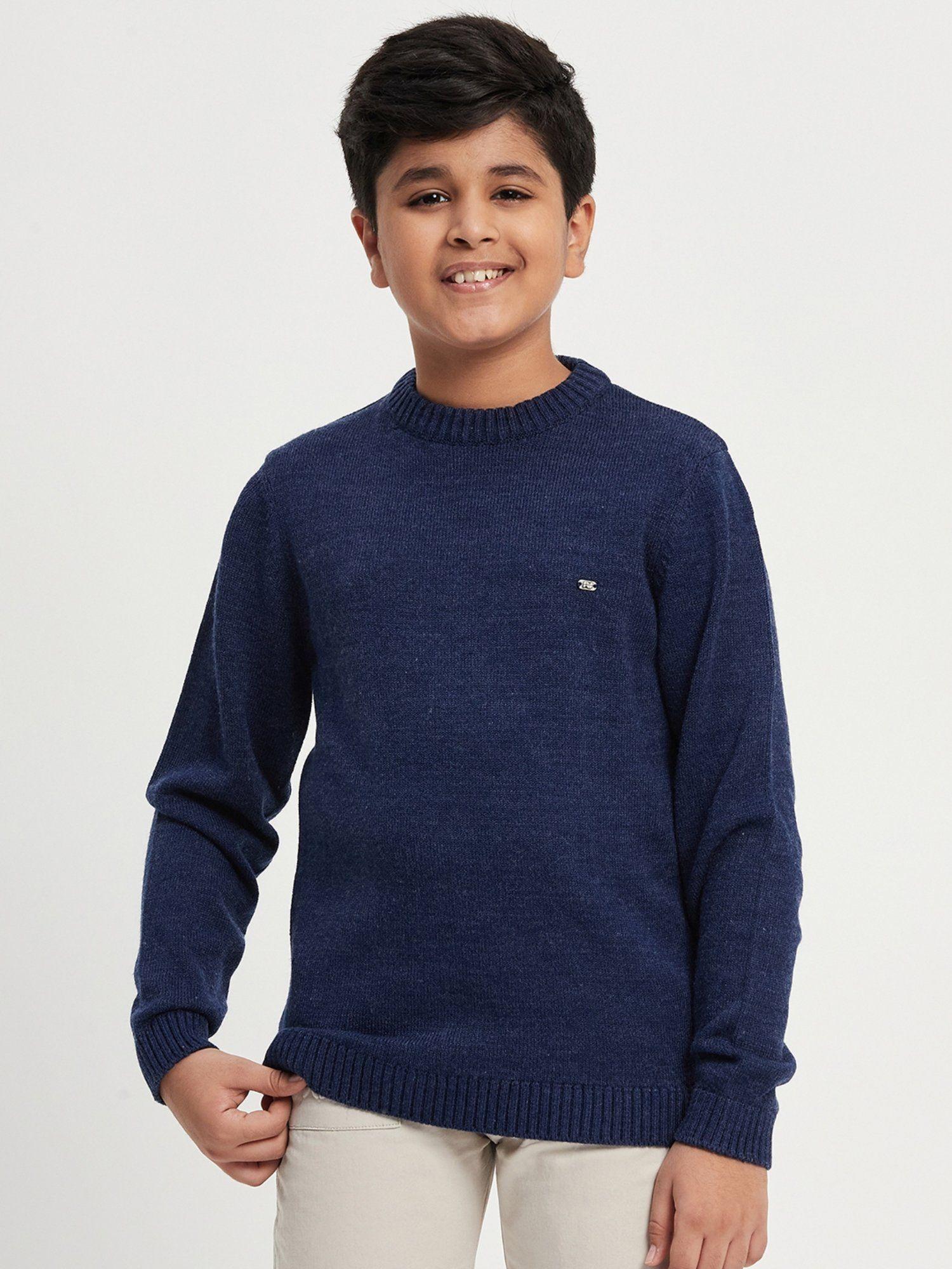 unisex-navy-blue-woven-full-sleeves-round-neck-sweater