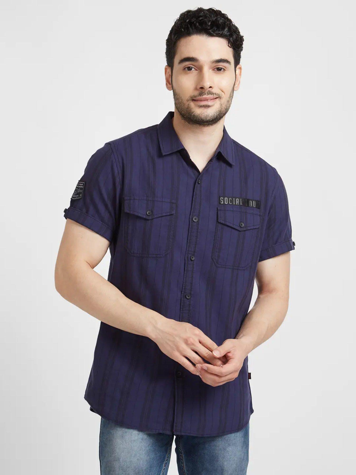 men-indigo-cotton-slim-fit-half-sleeve-denim-shirt