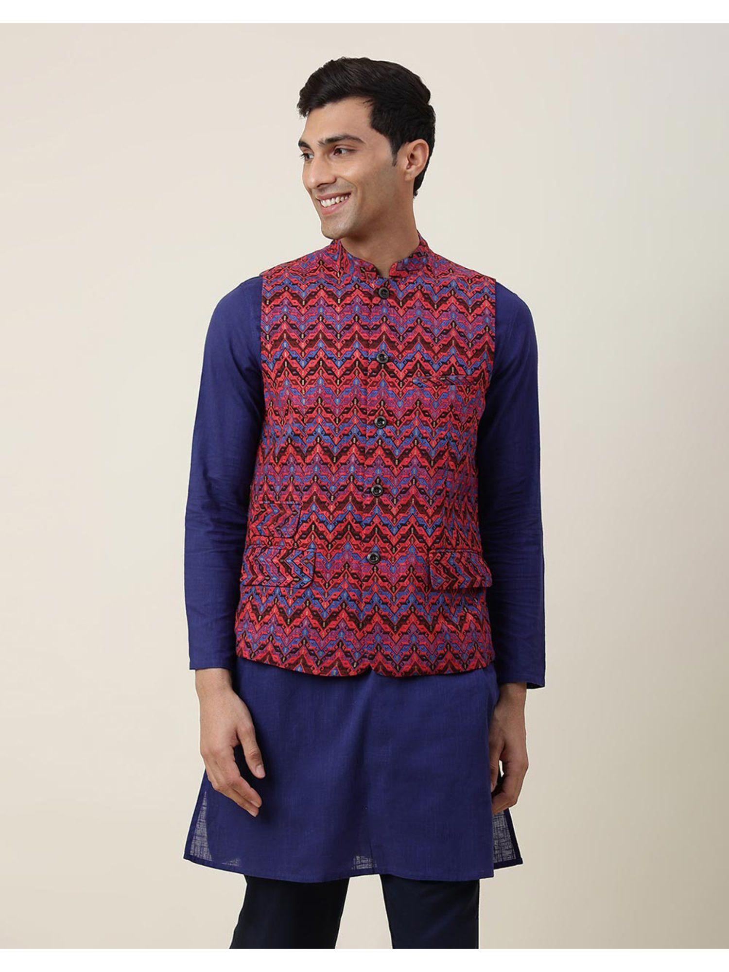 maroon-cotton-printed-slim-fit-nehru-jacket