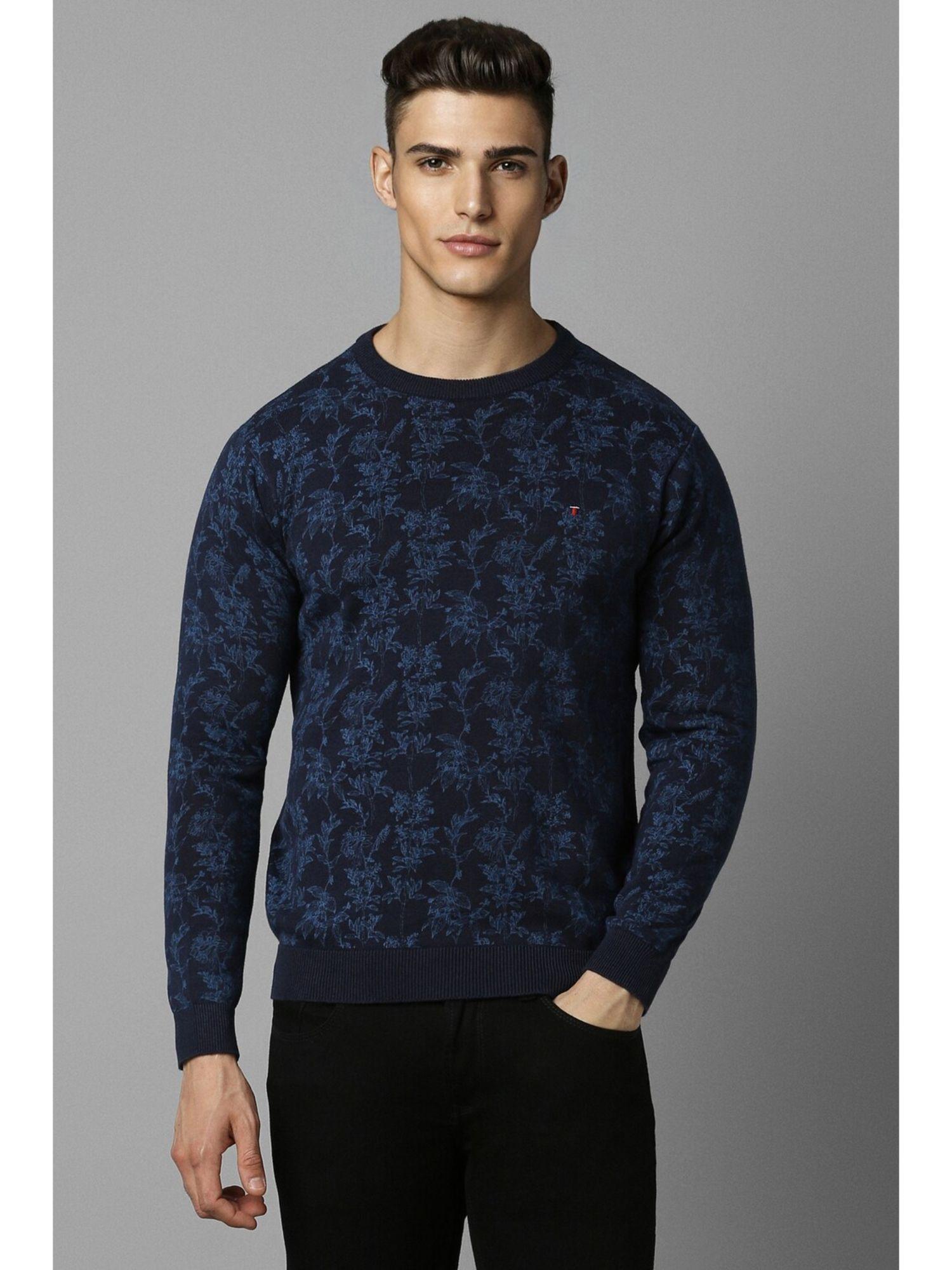 men-navy-print-crew-neck-full-sleeves-sweater