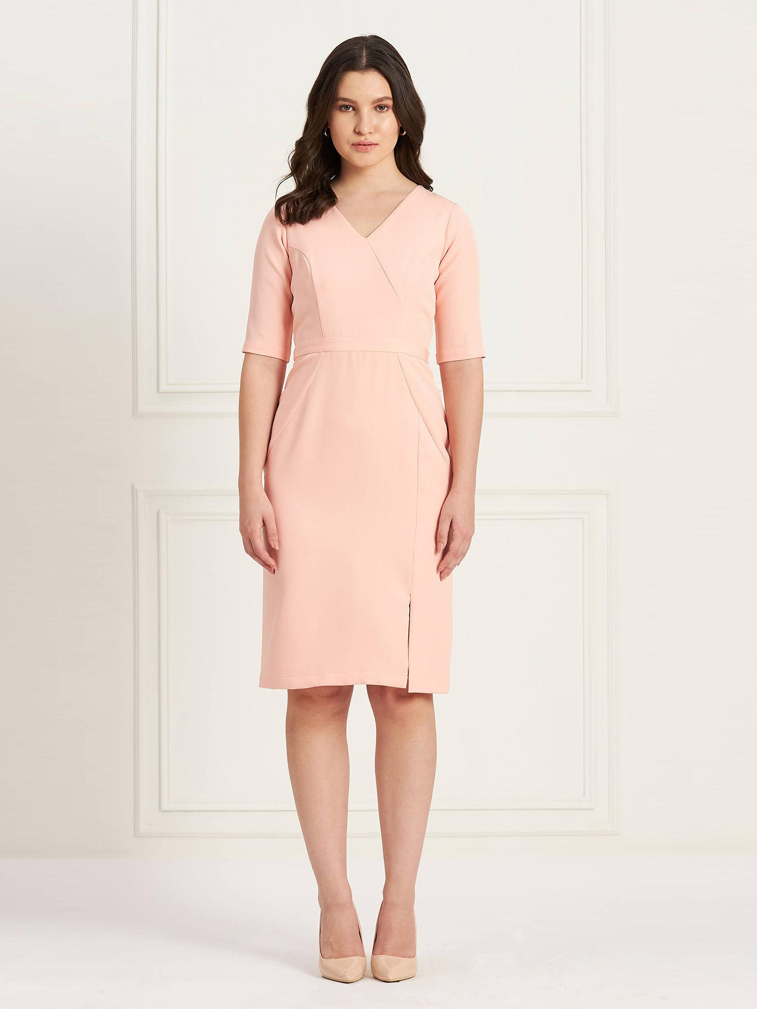 felicity-light-peach-panelled-sheath-dress