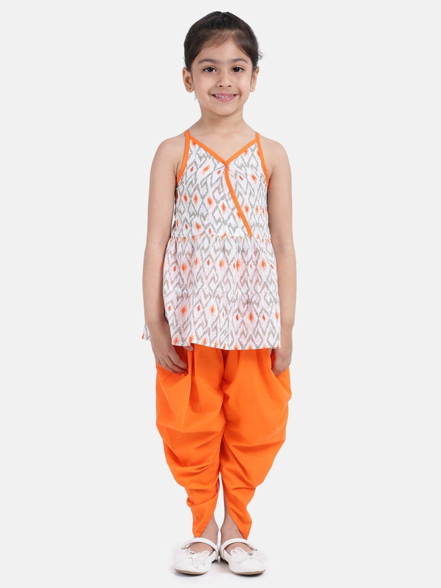 cambric-cotton-top-dhoti-for-girls--orange-(set-of-2)