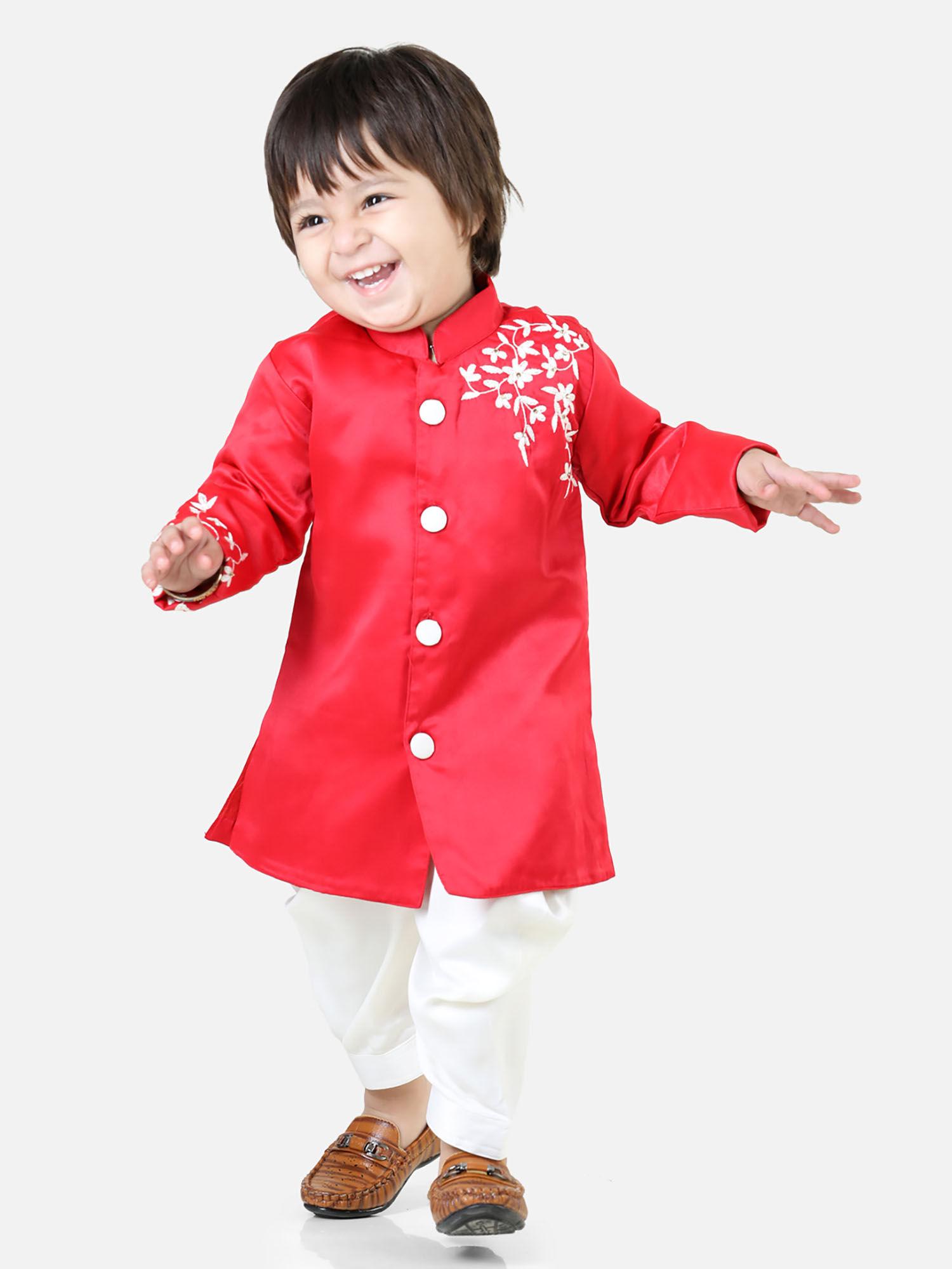 hand-embroidered-jam-cotton-sherwani-salwar-for-boys-red-(set-of-2)