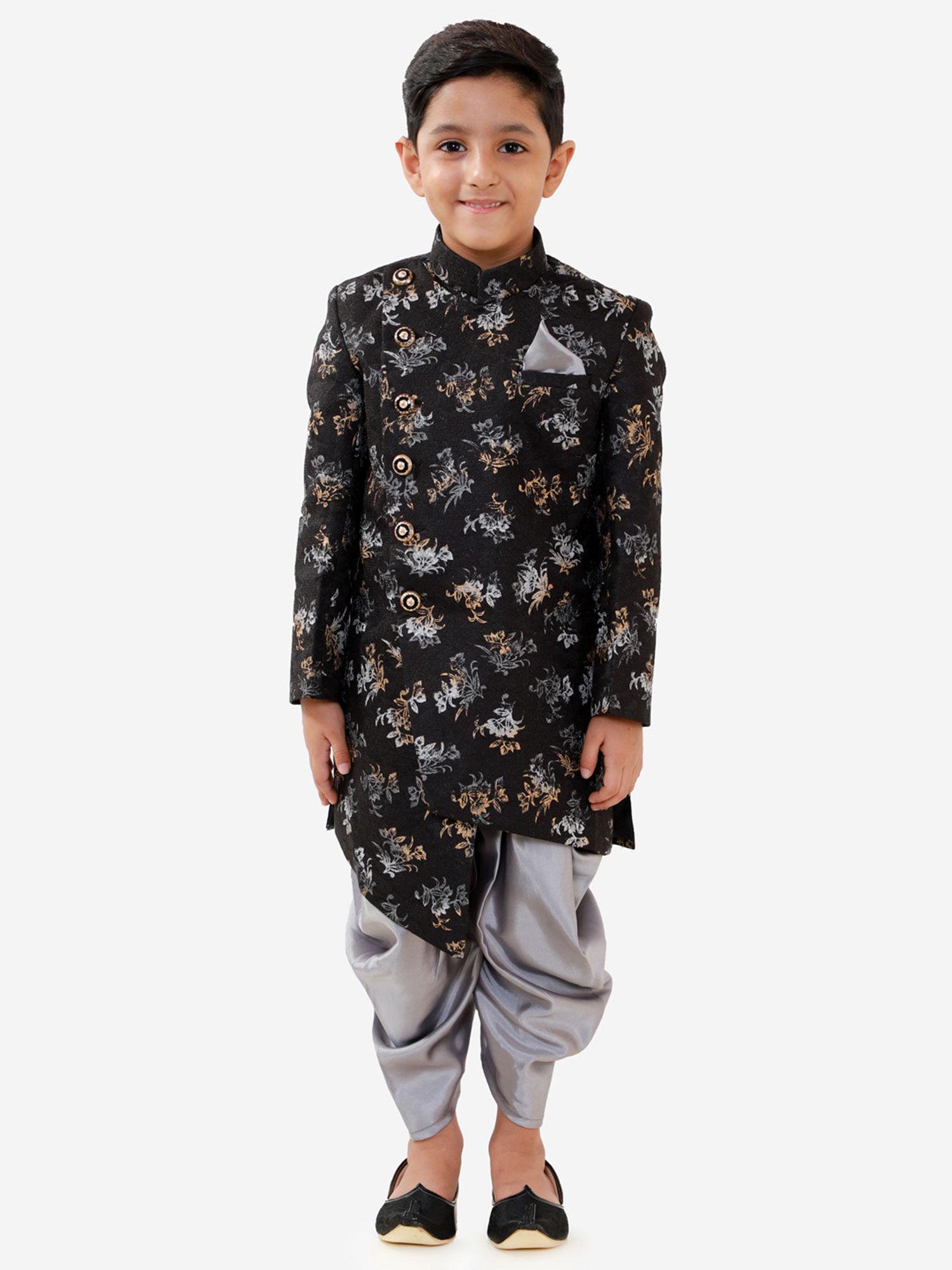 boys-black-and-grey-silk-blend-indowestern-sherwani-and-dhoti-(set-of-2)