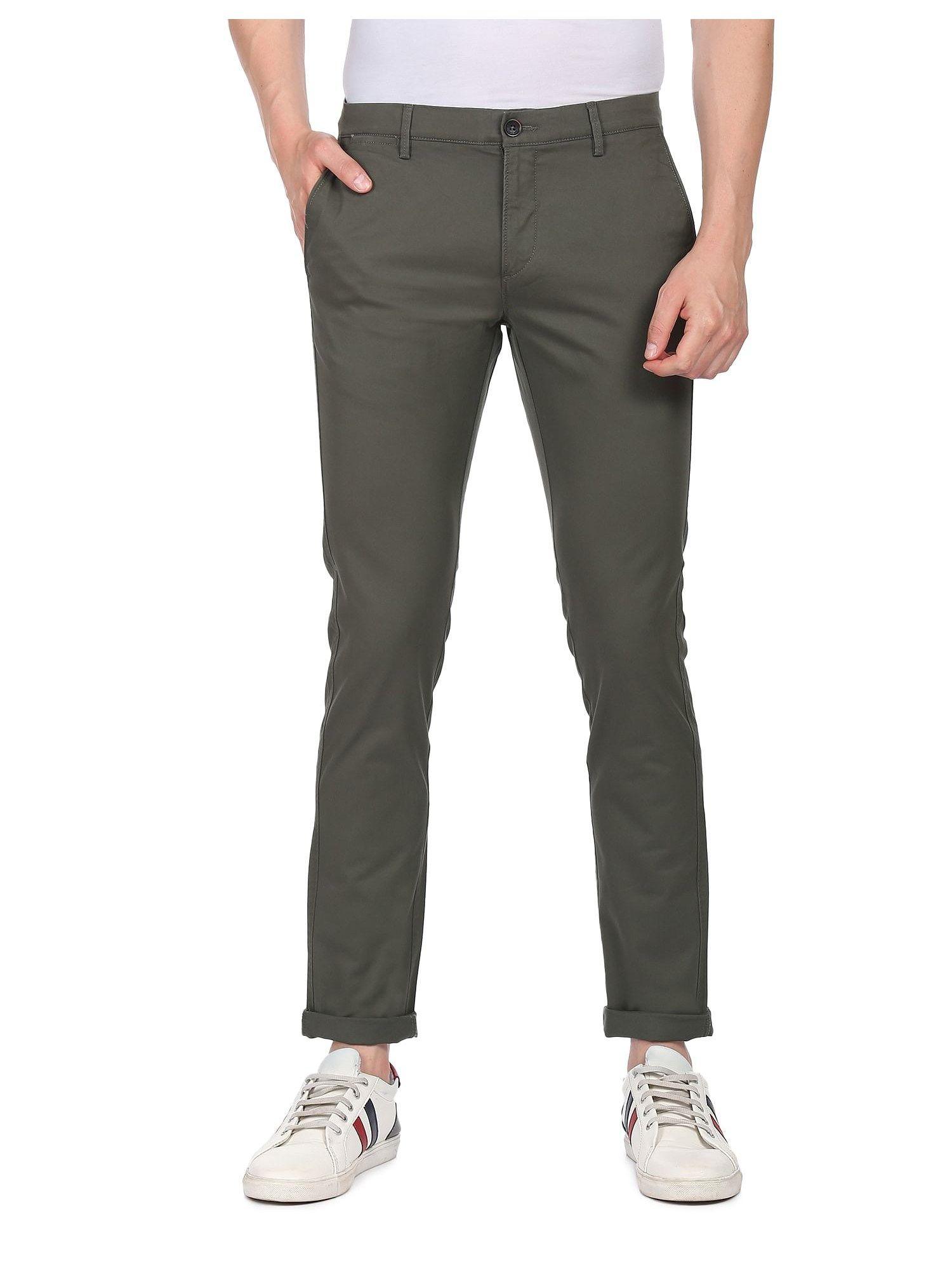 men-olive-austin-trim-fit-solid-casual-trousers