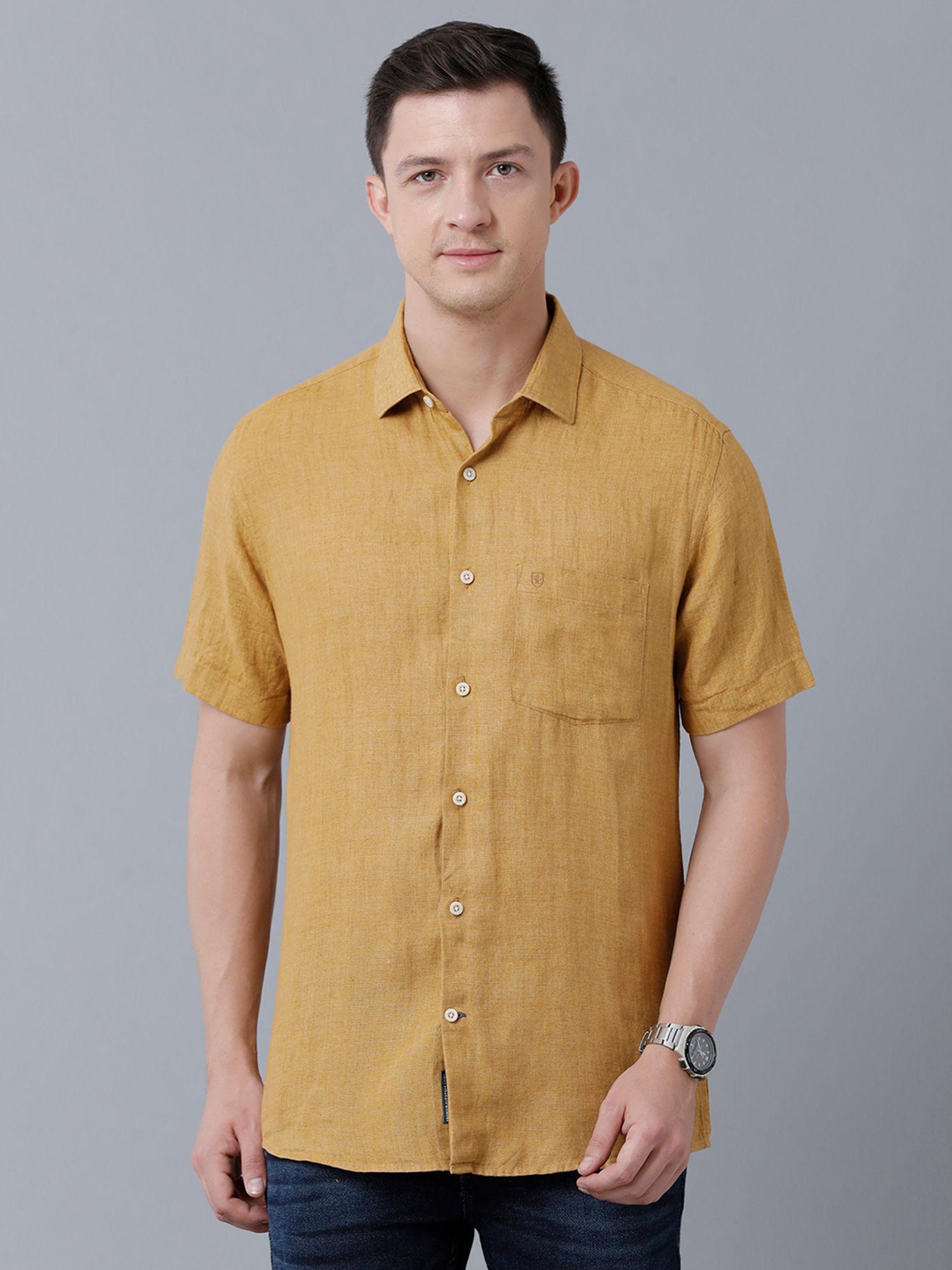 men's-pure-linen-natural-/-brown-chambray-regular-fit-half-sleeve-casual-shirt