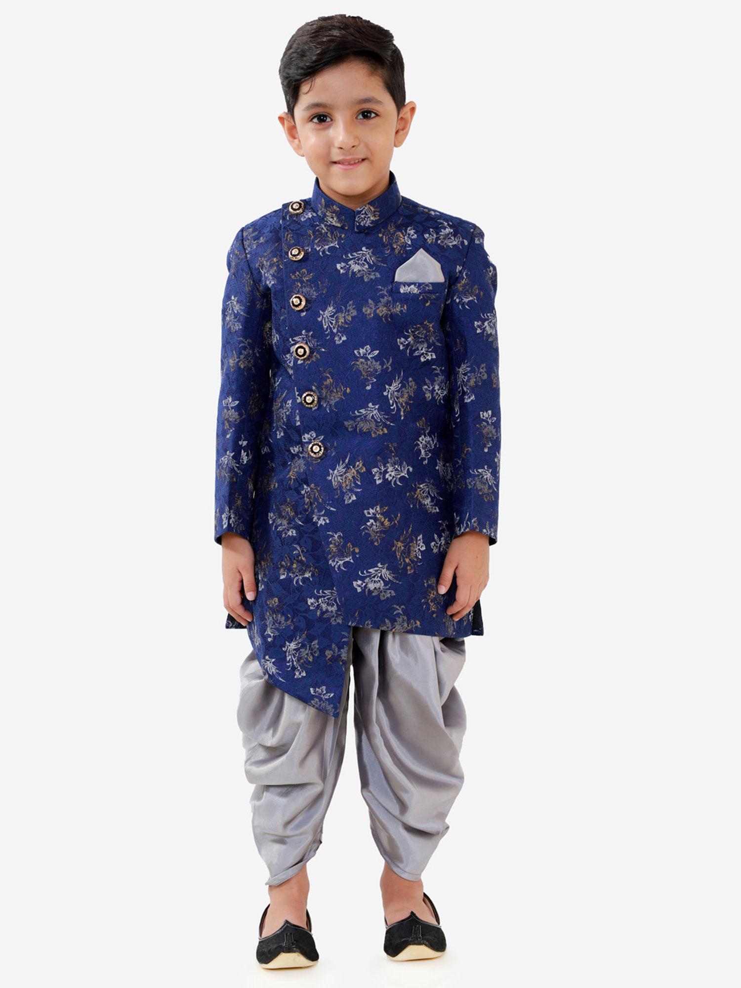 boys-blue-and-grey-silk-blend-indowestern-sherwani-and-dhoti-(set-of-2)
