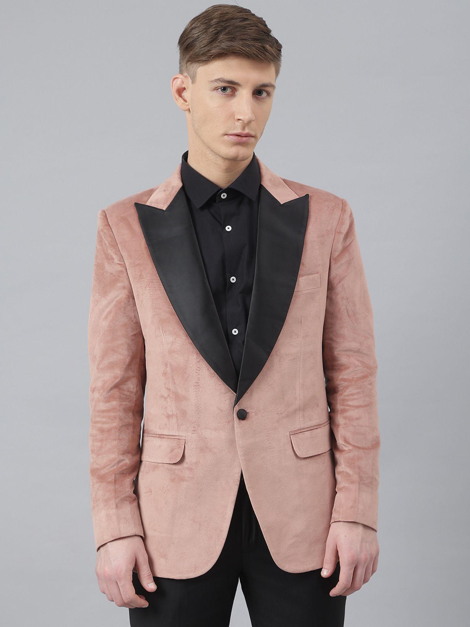 pink-polyester-solid-blazer