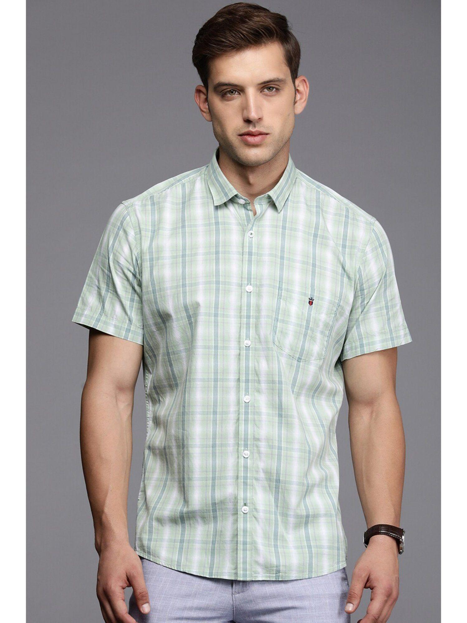 men-green-slim-fit-check-half-sleeves-casual-shirt