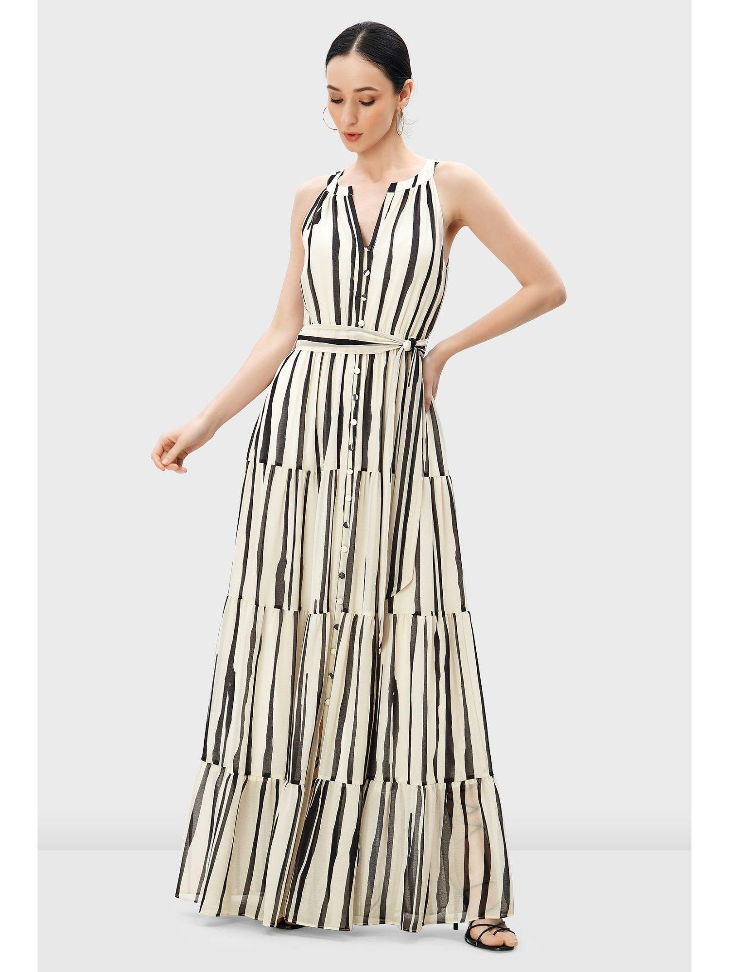 stripe-print-georgette-ruched-tier-dress-(set-of-2)
