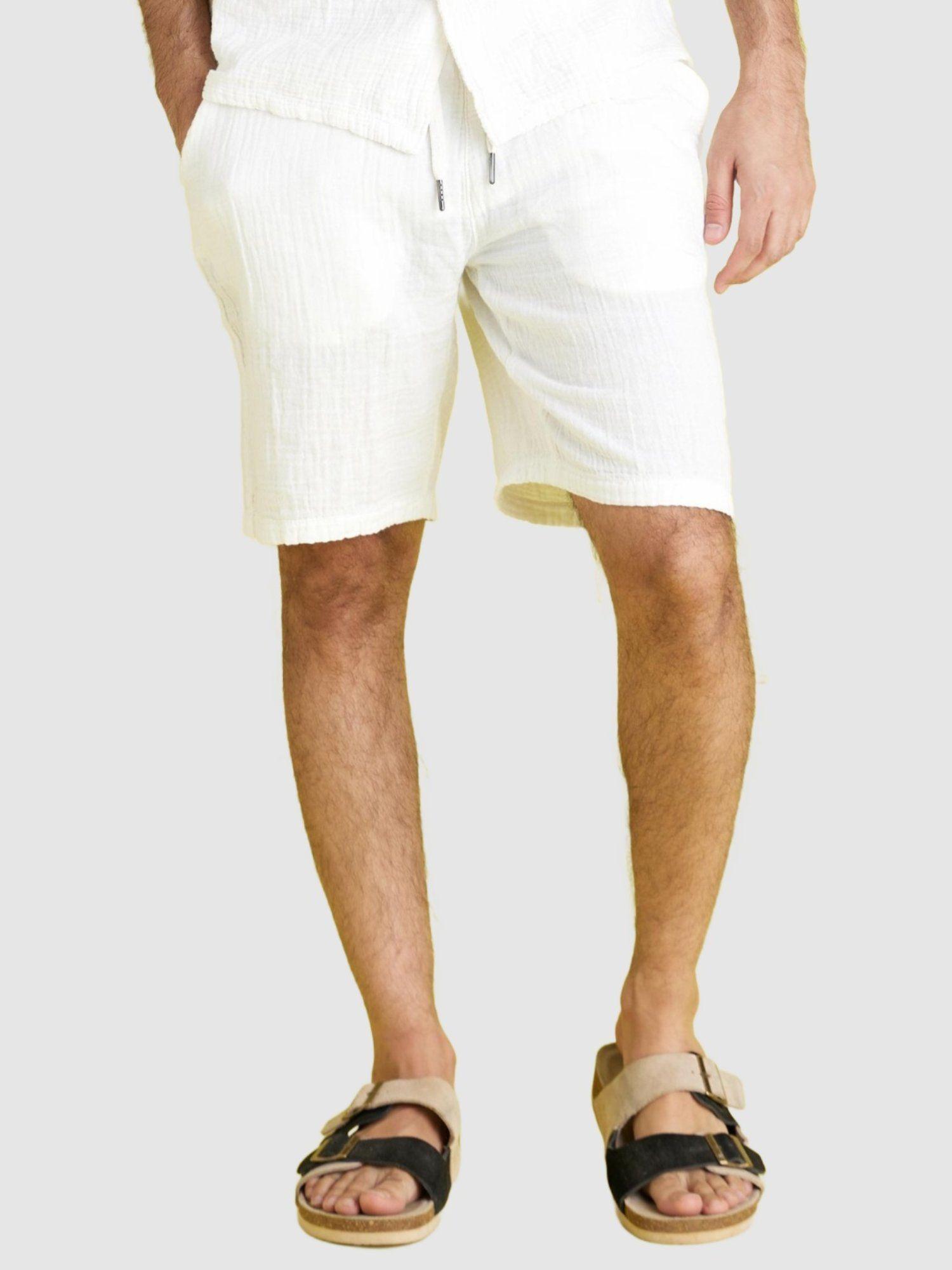 men-solid-off-white-shorts