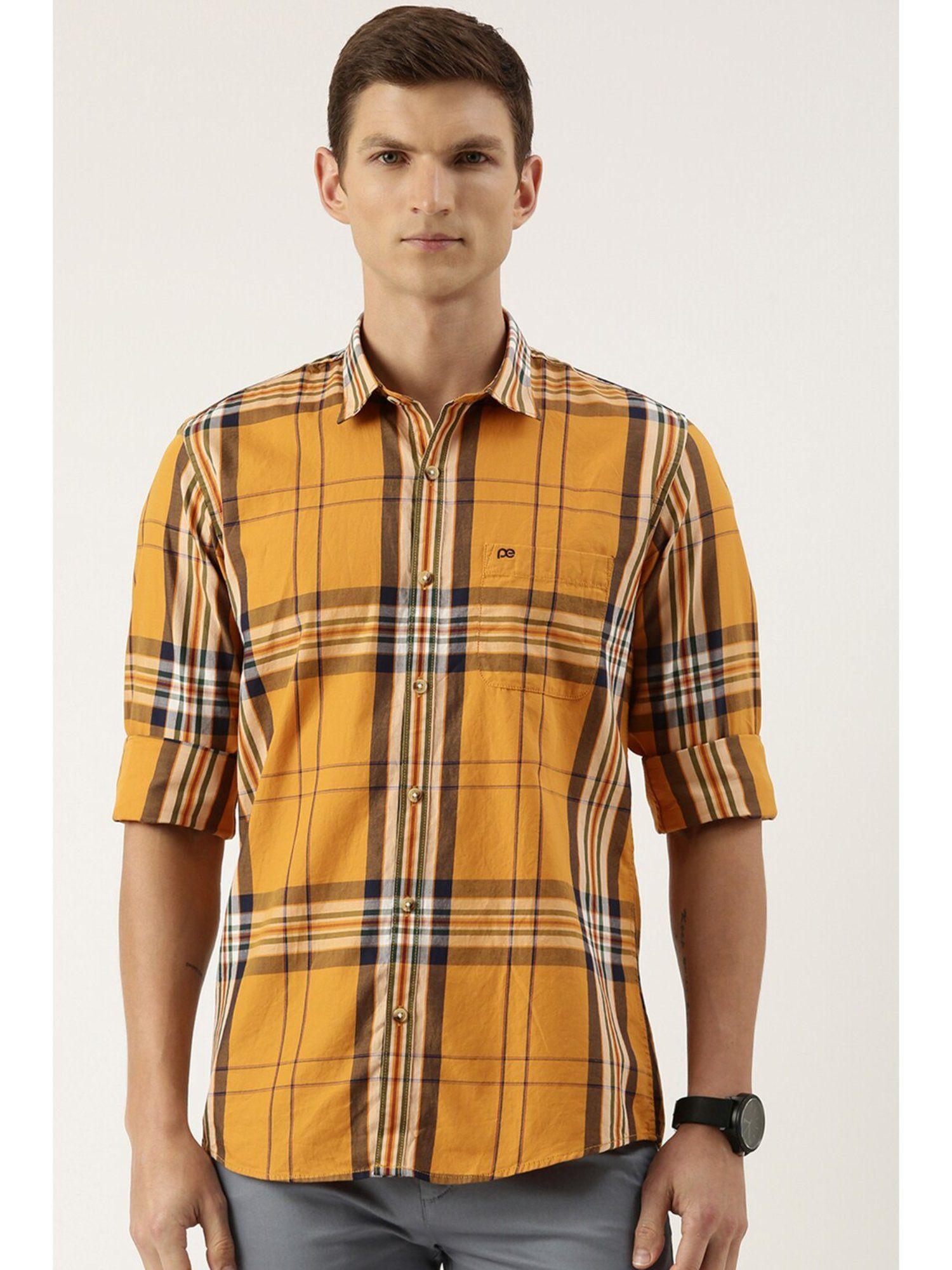 men-yellow-slim-fit-casual-shirt