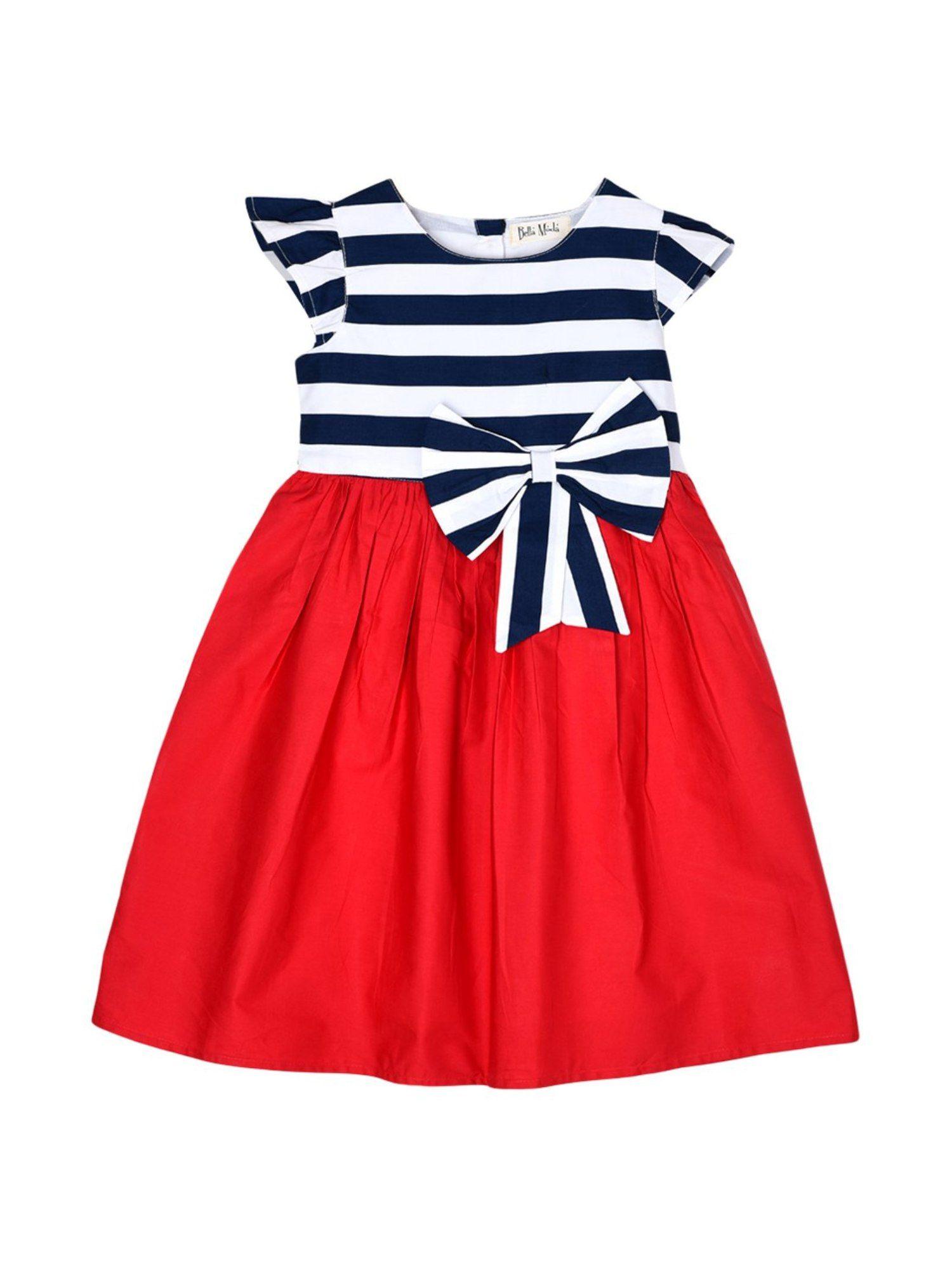cotton-fit-and-flair-striped-zig-zag-girls-dress