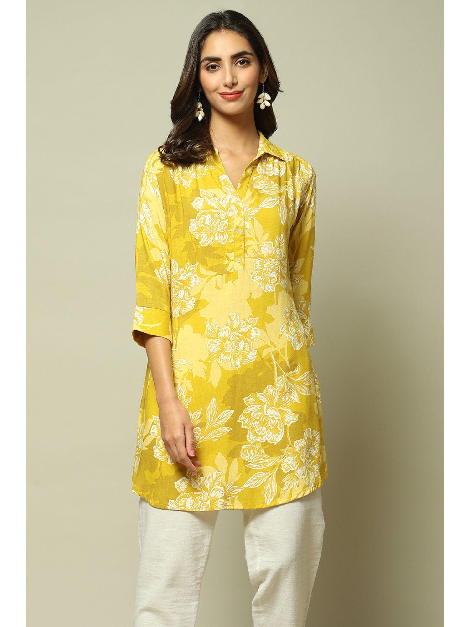 womens-yellow-printed-rayon-tunic