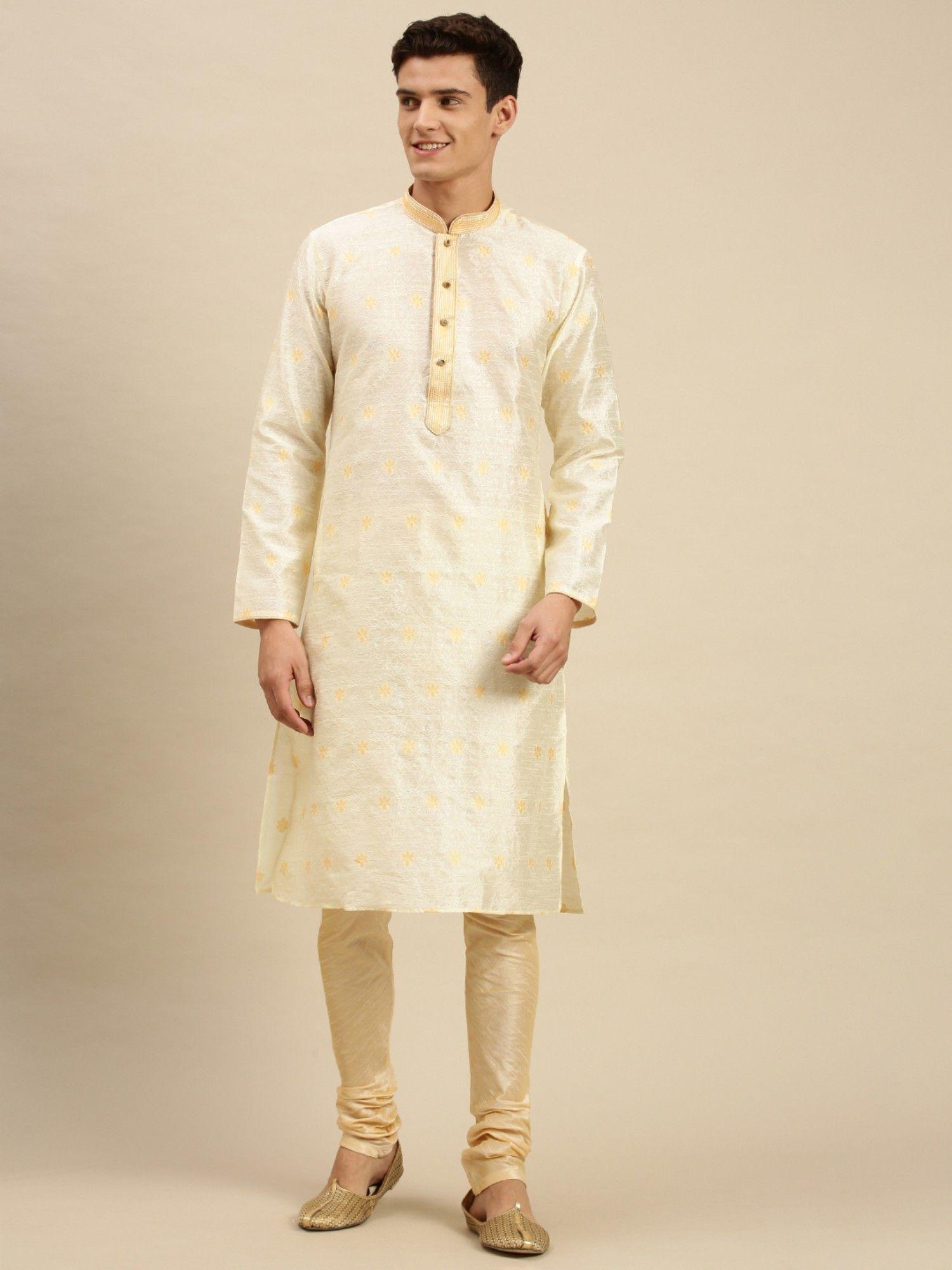 men-cream-jacquard-woven-design-kurta-pyjama-(set-of-2)