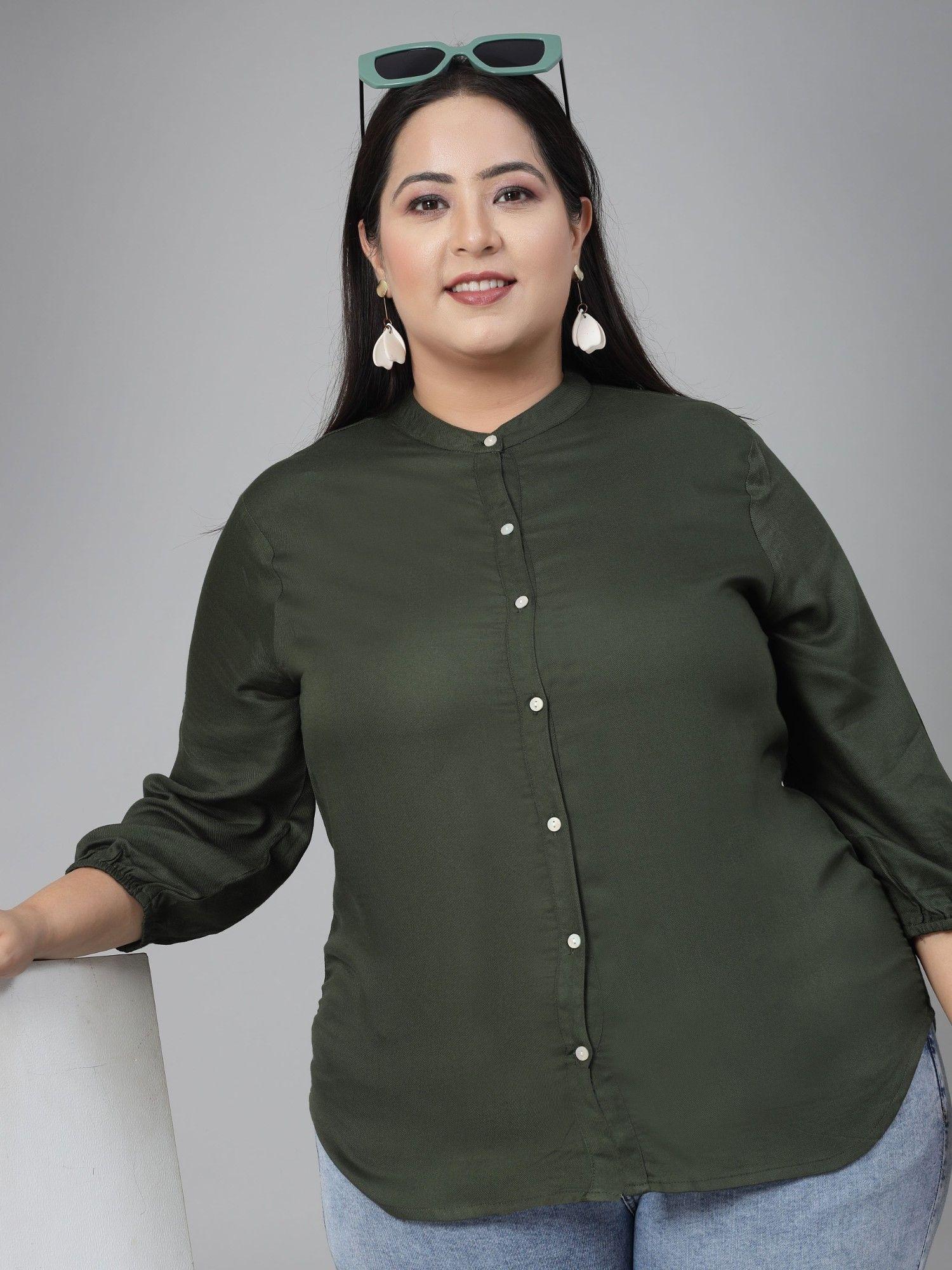 plus-women-olive-green-solid-classic-formal-shirt