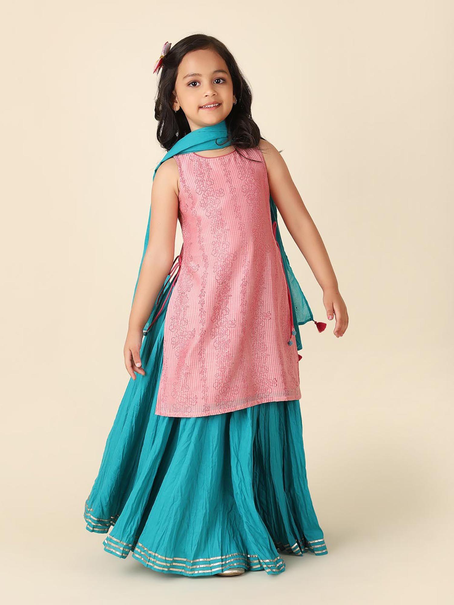 pink-cotton-silk-printed-lehenga-kurta-(set-of-3)