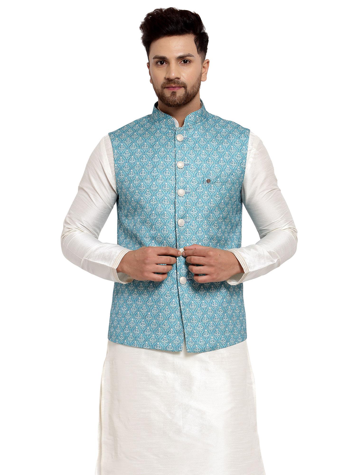 sky-blue-art-silk-printed-nehru-jacket