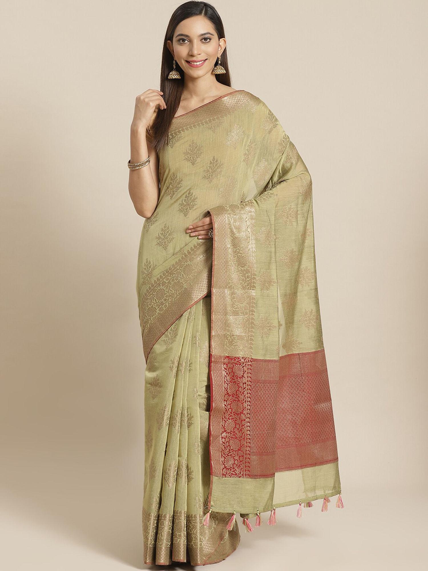 banarasi-olive-woven-design-party-wear-saree-with-unstitched-blouse