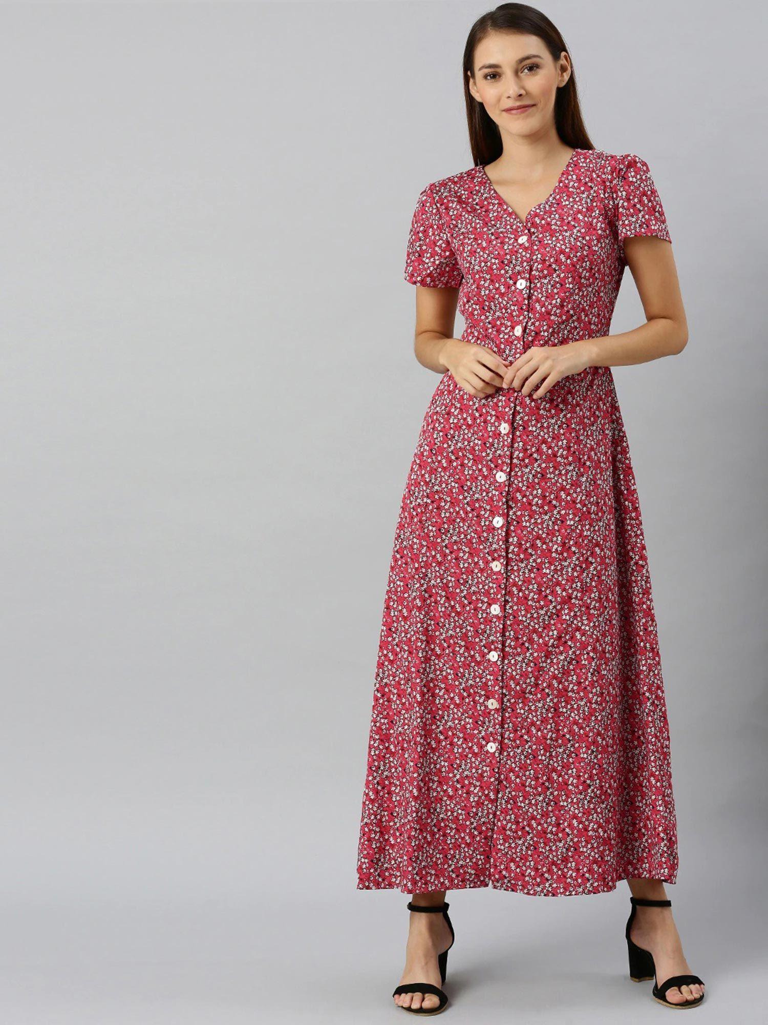 women's-red-and-white-floral-print-v-neck-dress
