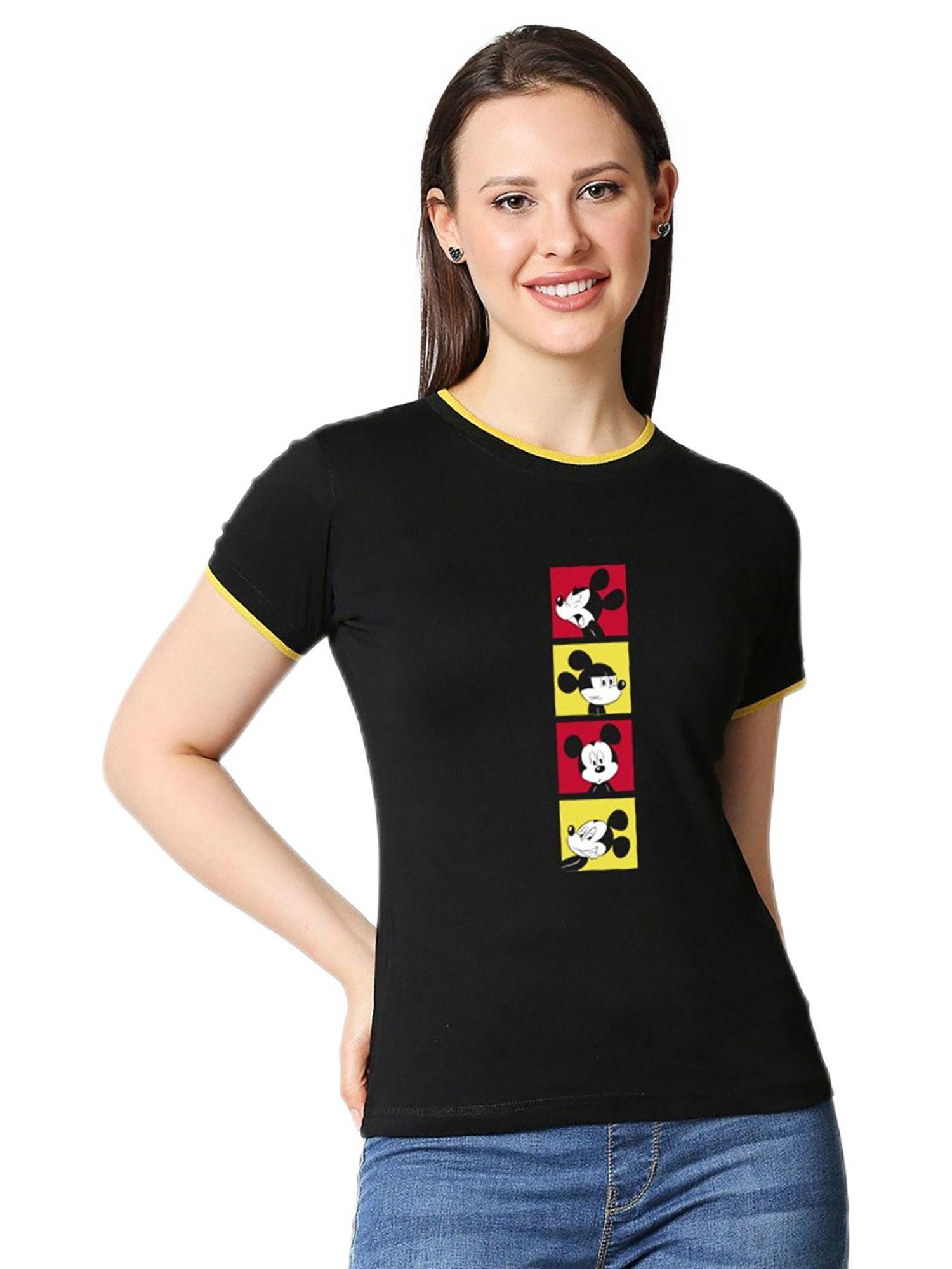 women-black-character-printed-slim-fit-t-shirt