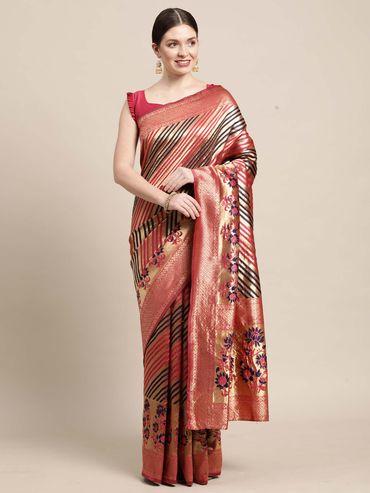 women-silk-blend-pink-woven-saree-with-unstitched-blouse