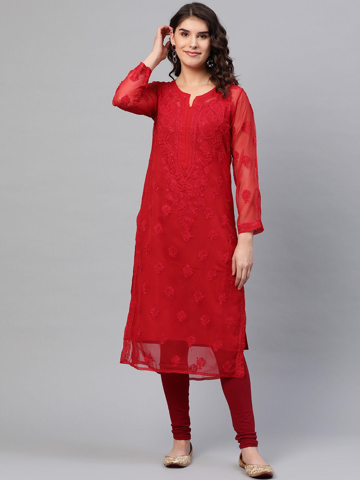 hand-embroidered-red-georgette-lucknow-chikan-kurta-with-slip-(set-of-2)-(xs)-(a141508)