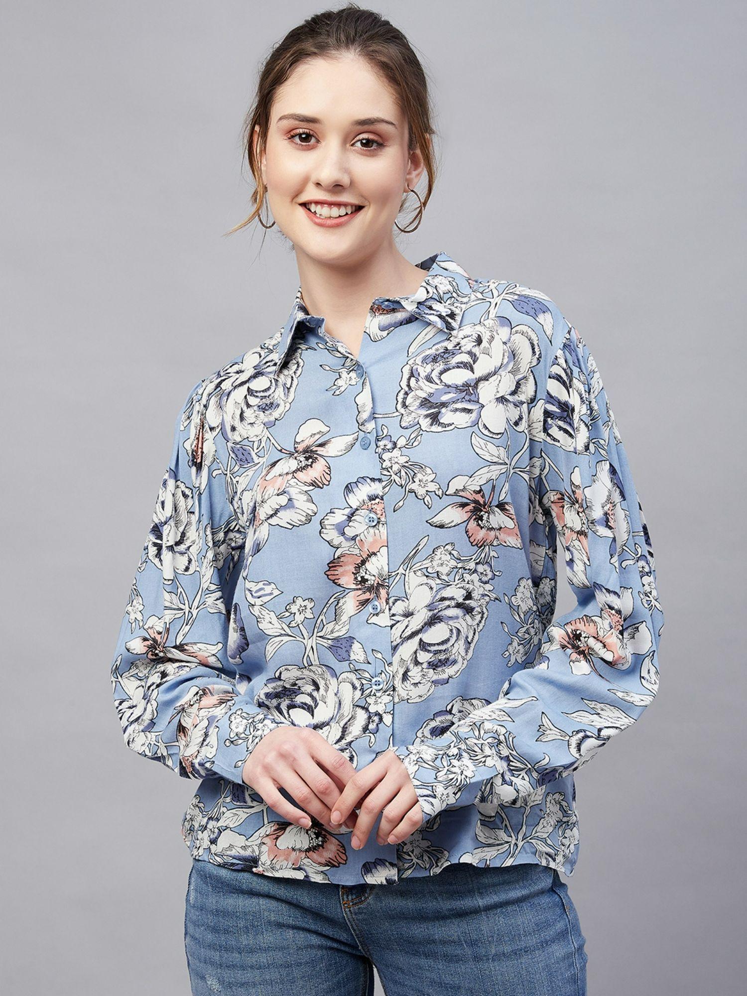 women-casual-sky-blue-regular-fit-printed-regular-sleeves-spread-collar-shirt