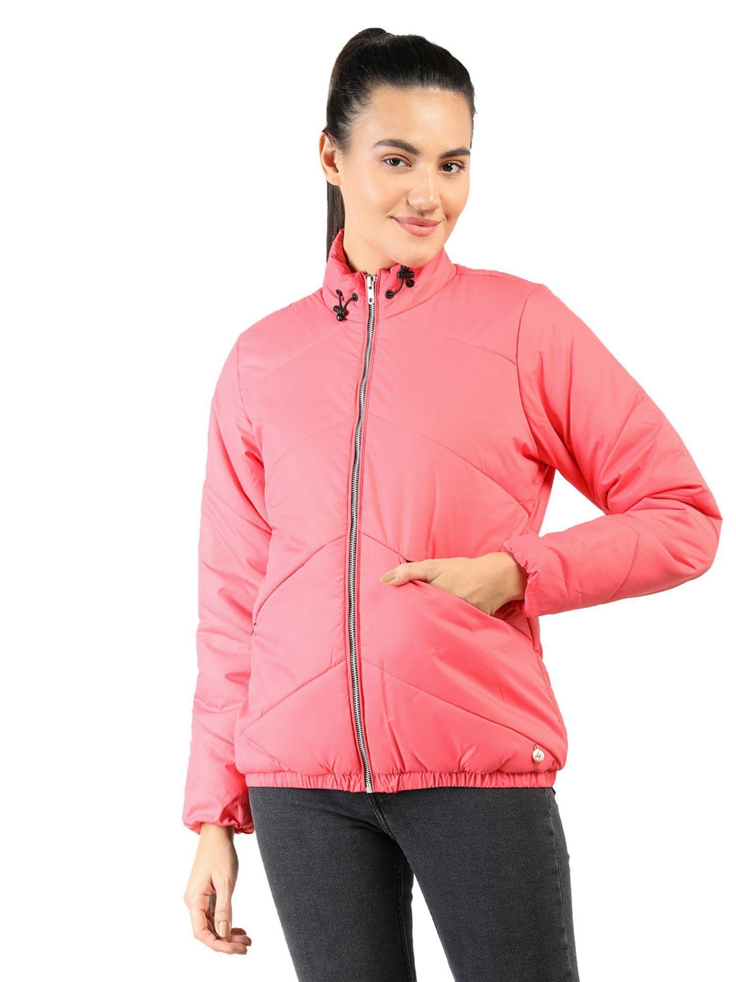 ladies-full-sleeve-high-neck-solid-regular-fit-jacket---pink