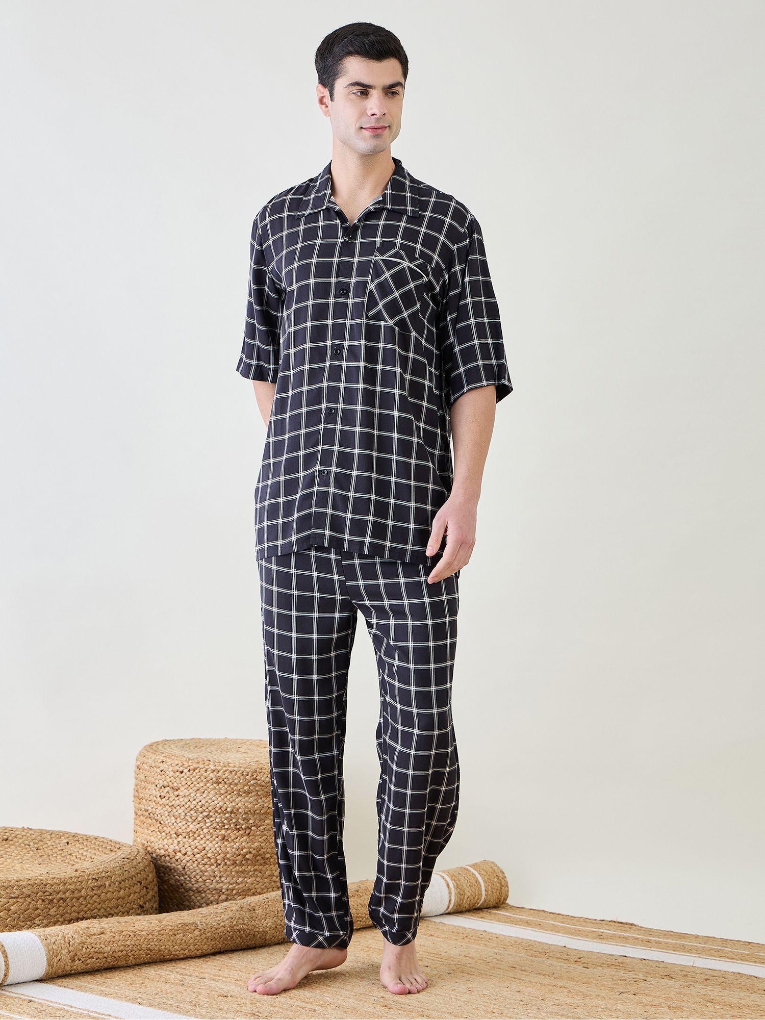 mens-black-checks-shirt-and-pyjama-(set-of-2)