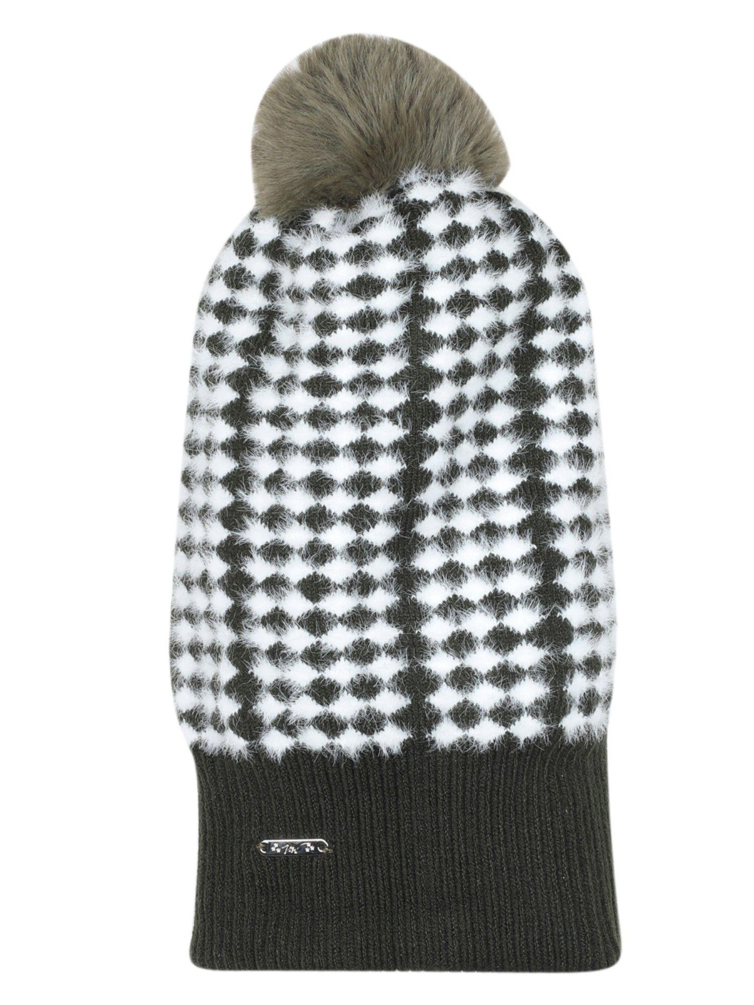 women-wool-olive-self-design-beanie-cap