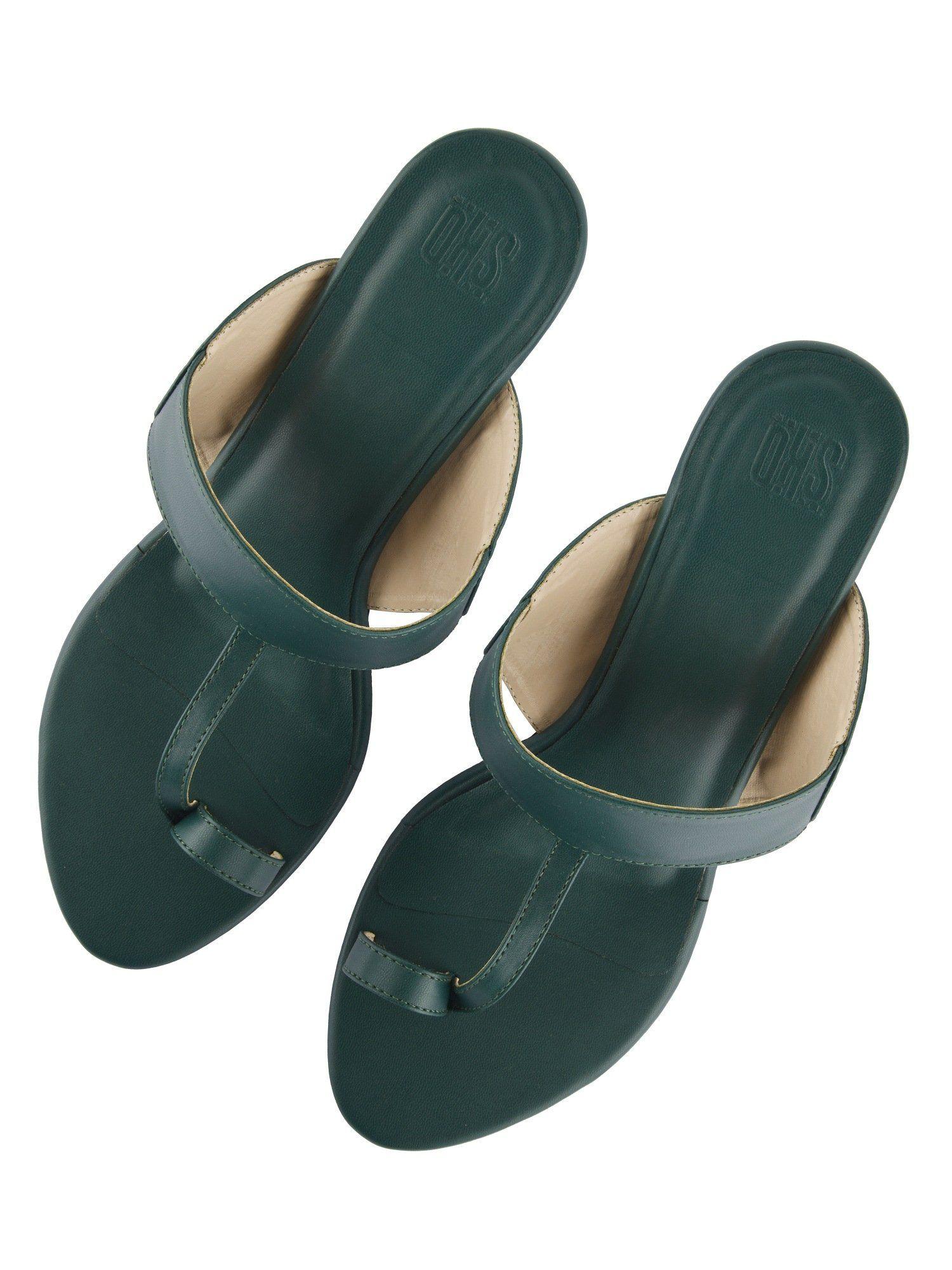 pencil-heel-dark-green-plain-kolhapuris
