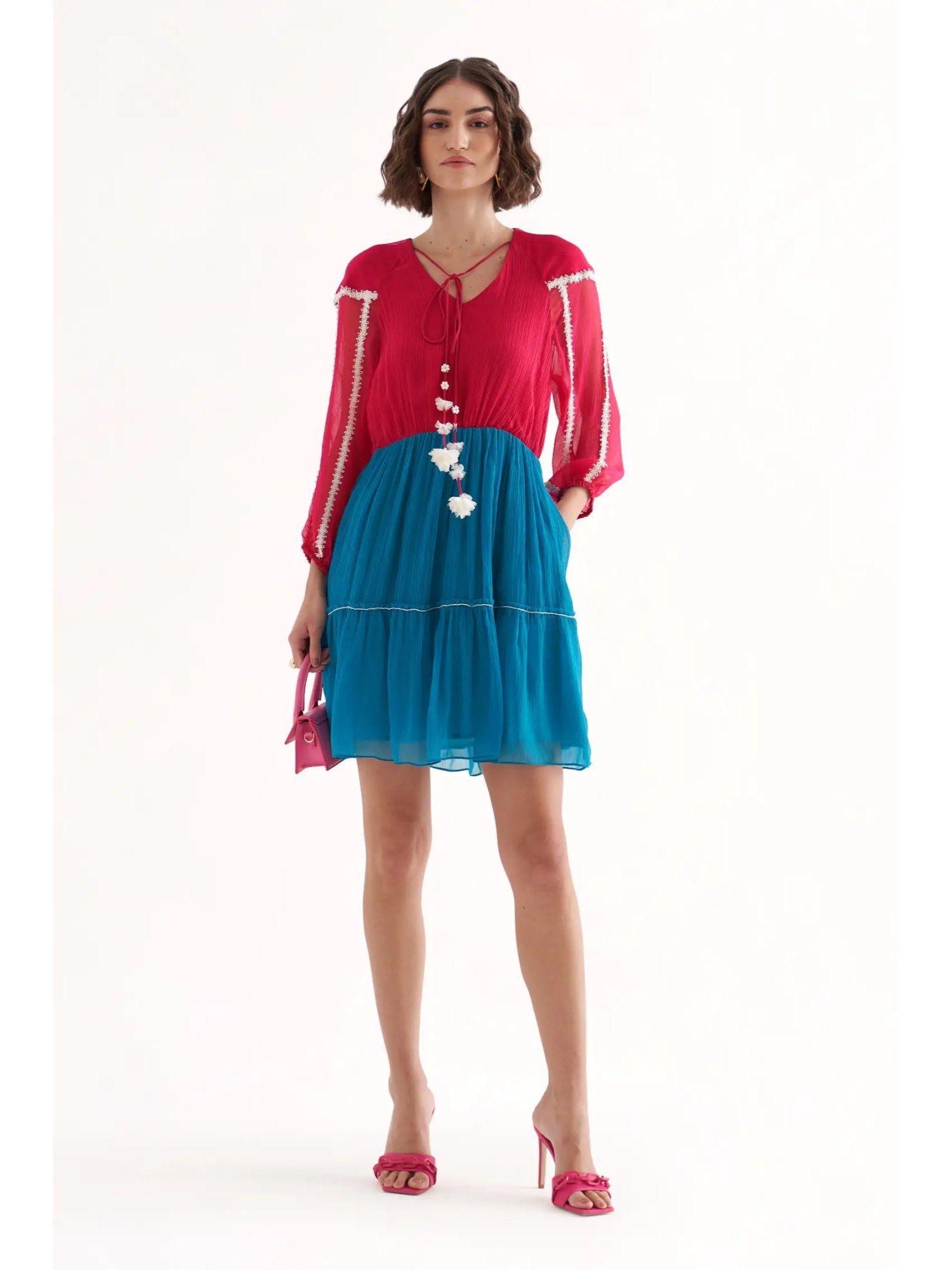 aquila-crinkle-chiffon-colorblock-mini-short-dress