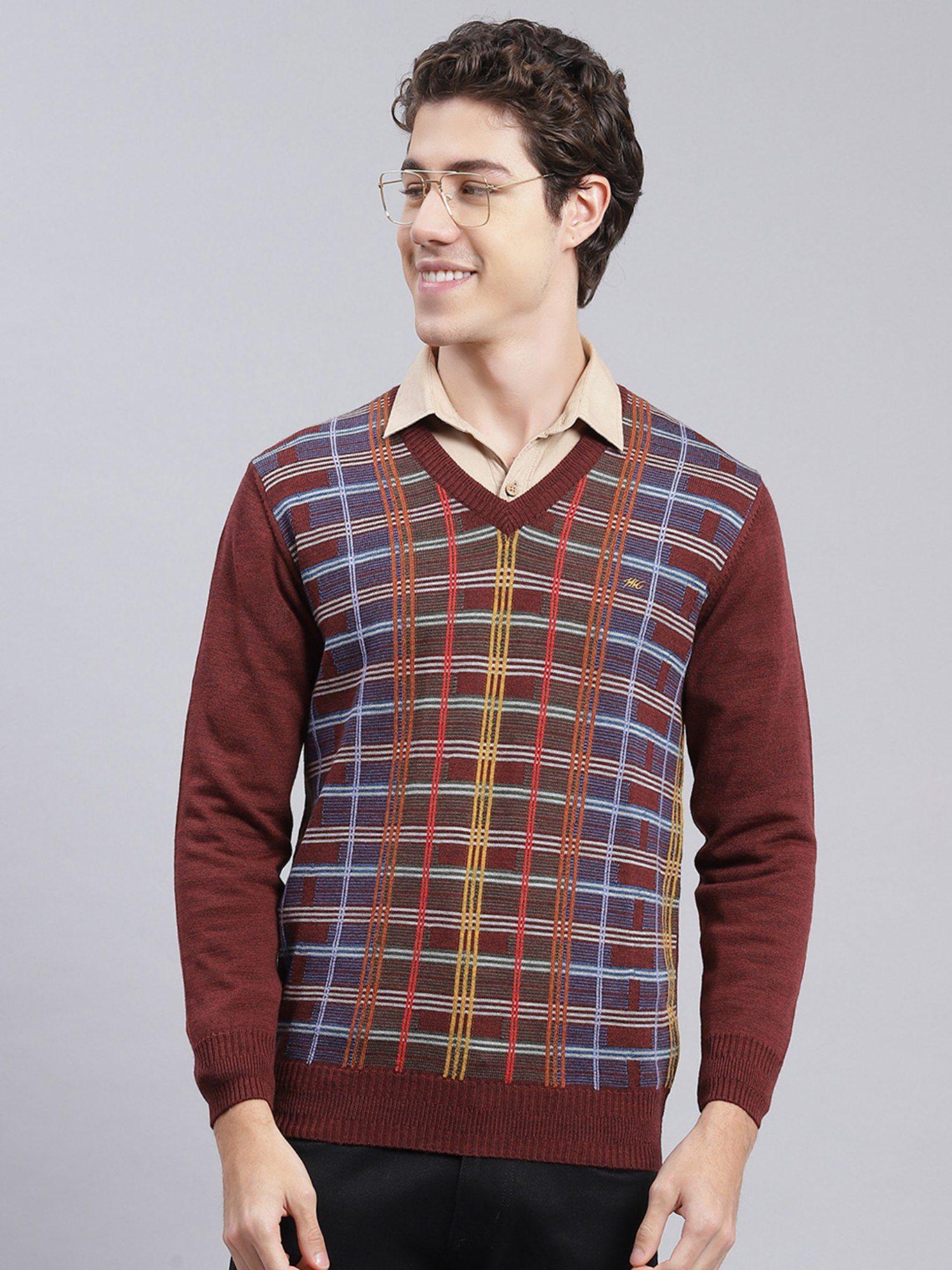 ruby-wine-mel-checks-v-neck-pullover-sweater