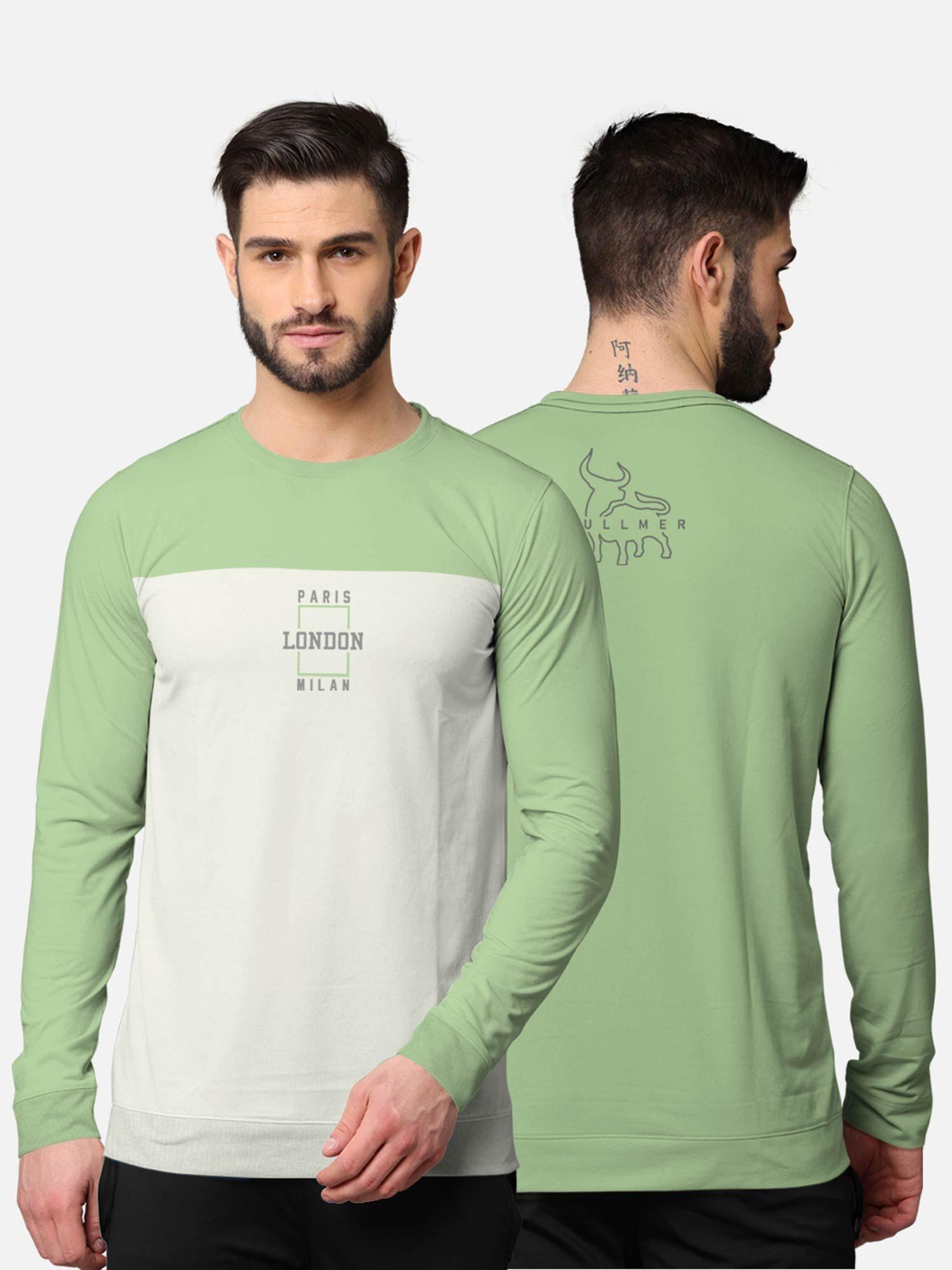 trendy-front-&-back-colorblock-full-sleeve-t-shirt-for-men-green-and-white