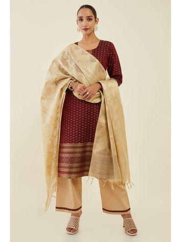 women-maroon-chanderi-woven-dress-material-(set-of-3)