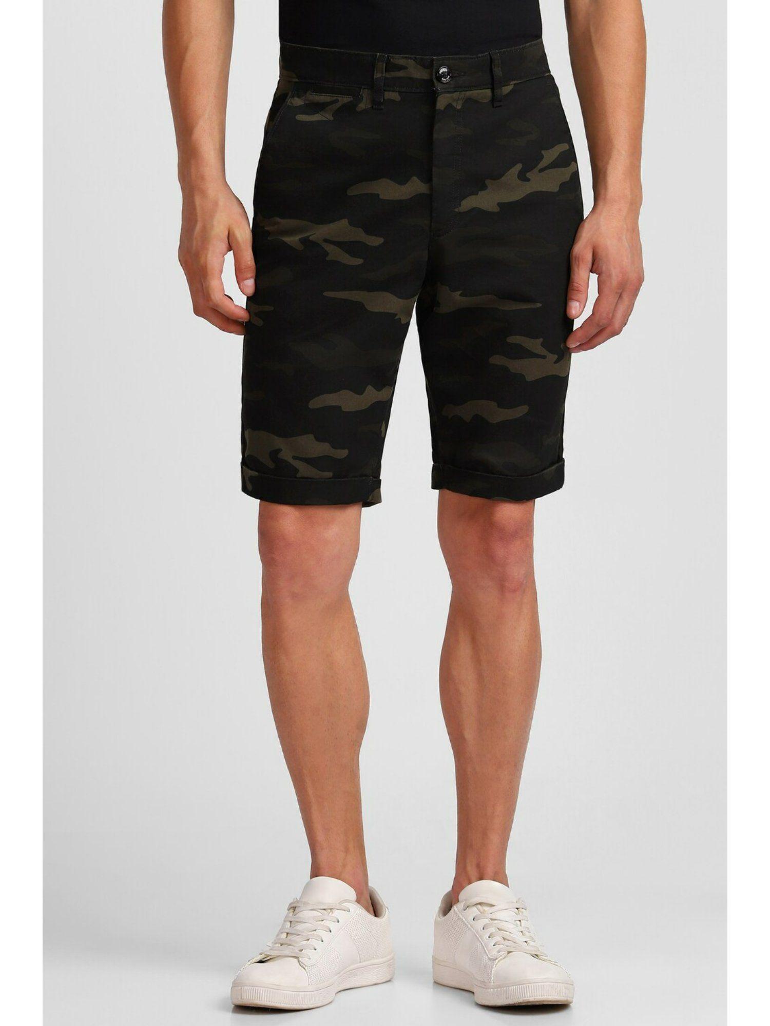 men-green-print-slim-fit-shorts