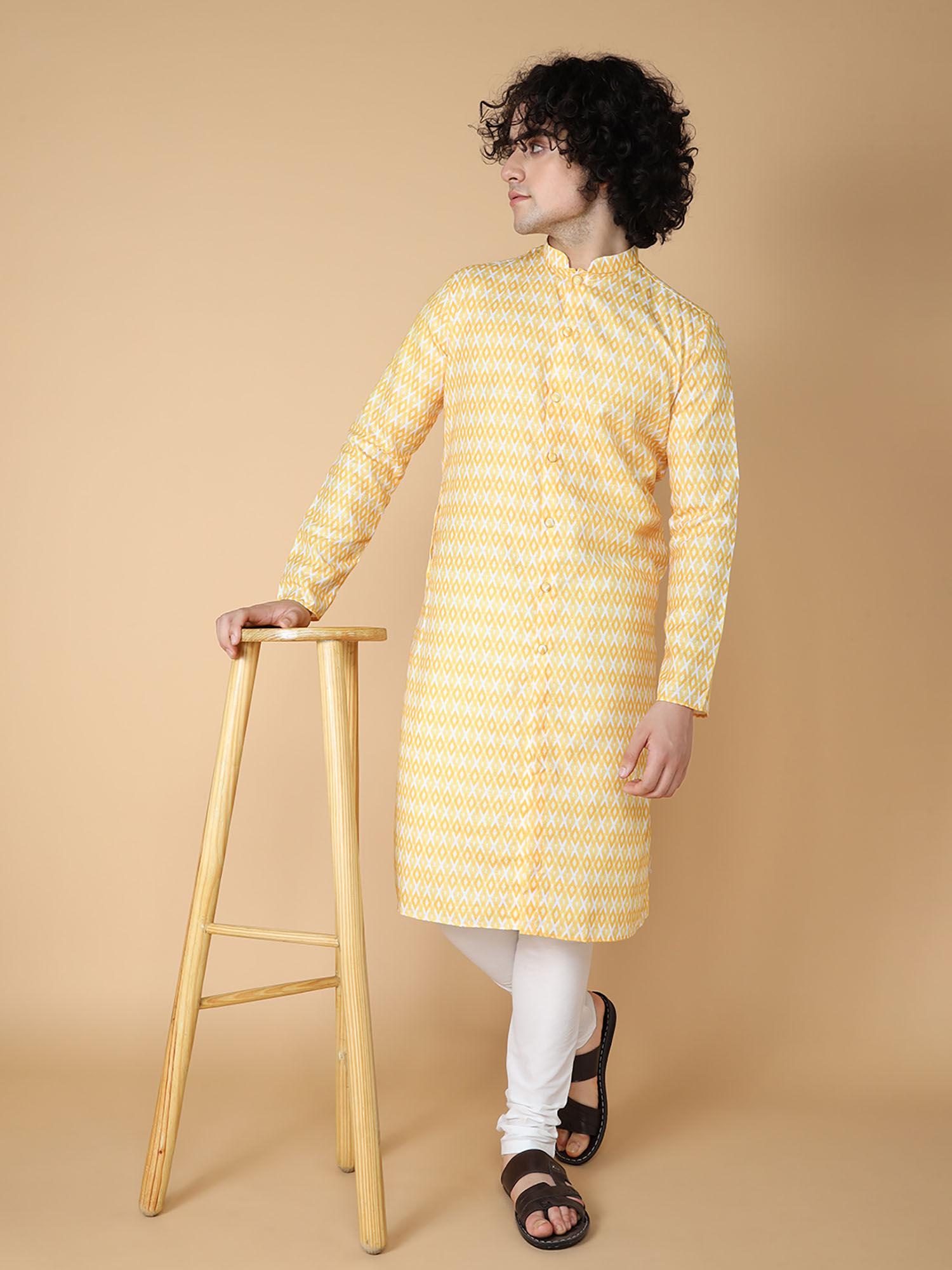 yellow-cotton-full-sleeve-regular-fit-printed-kurta-for-men