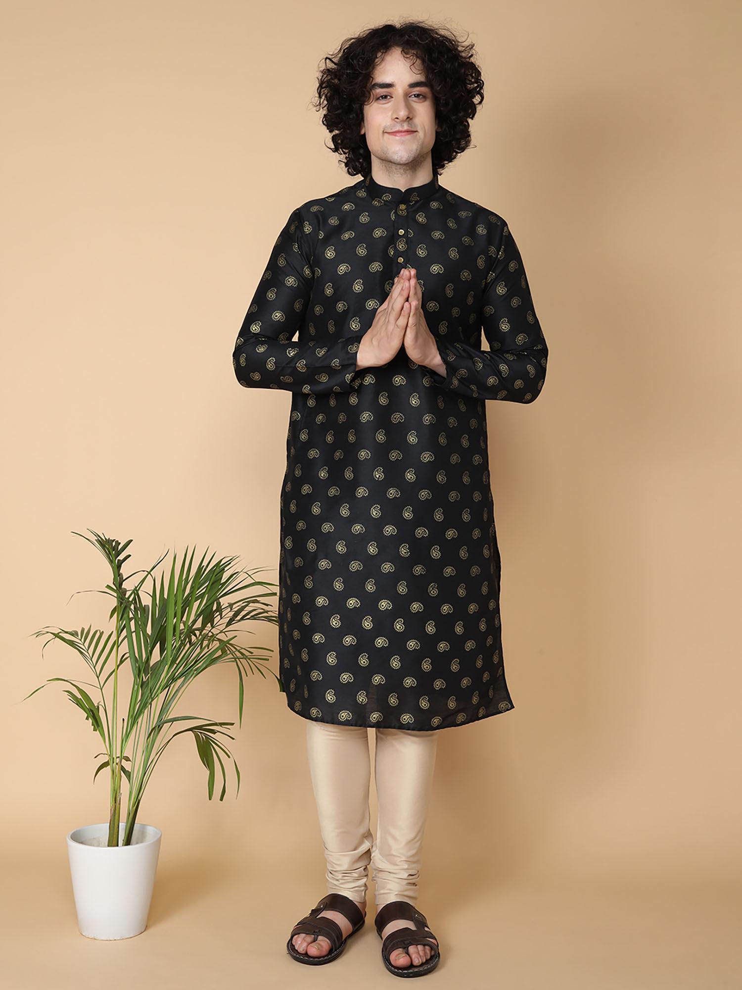 black-cotton-full-sleeve-regular-fit-printed-kurta-for-men