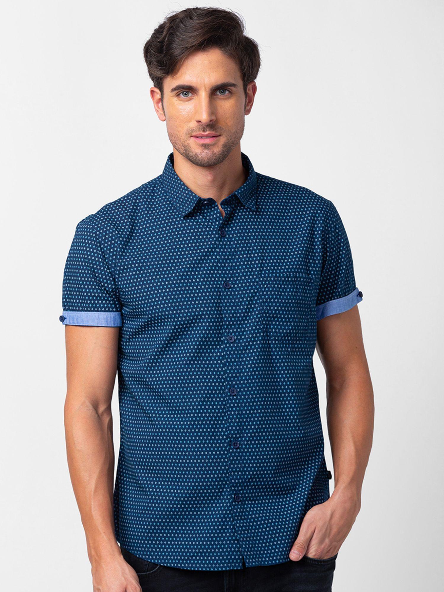 navy-blue-half-sleeves-oxford-shirt-for-men