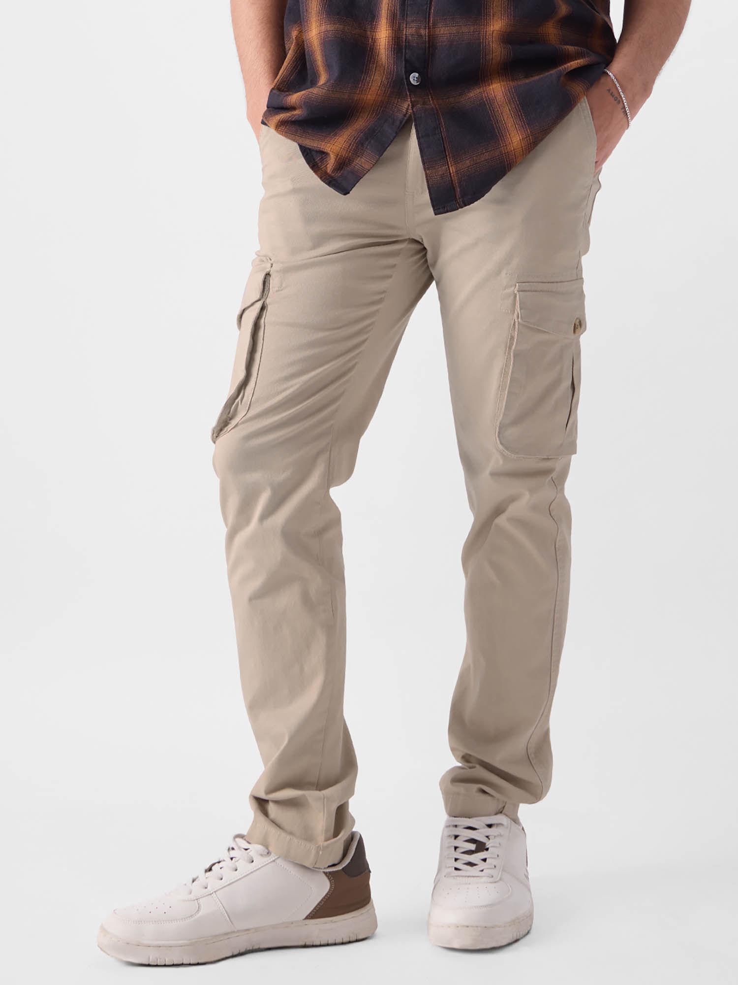 men-original-solid-beige-cargo-pants
