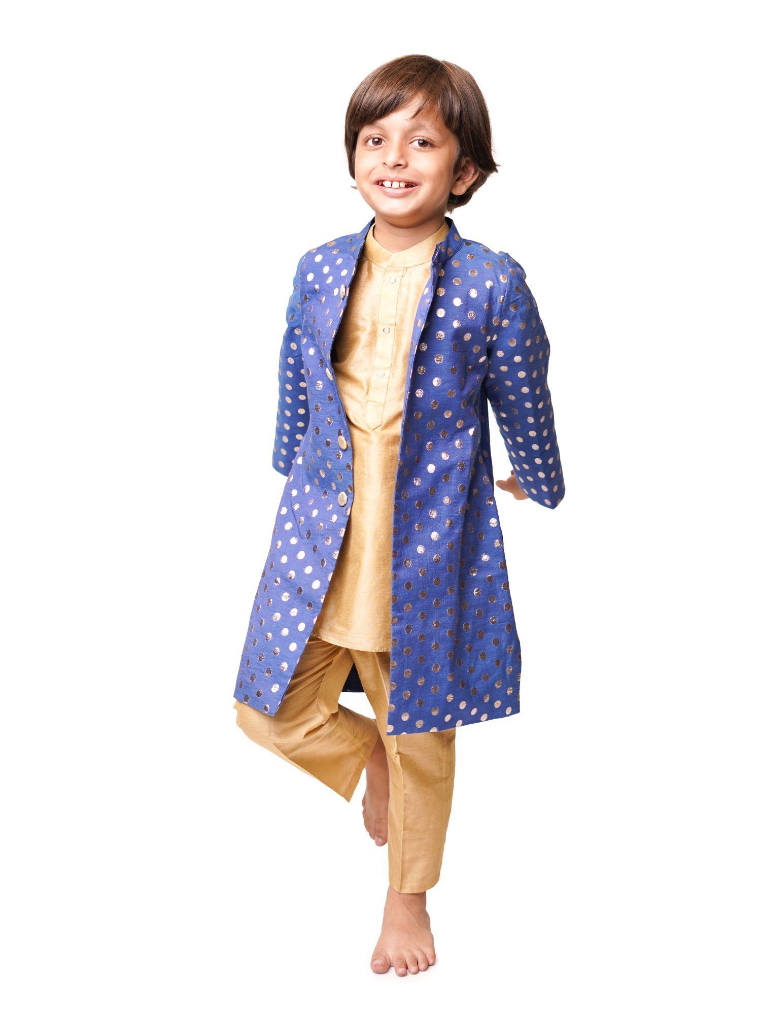 blue-sherwani-with-golden-kurta-pyjama-(set-of-3)