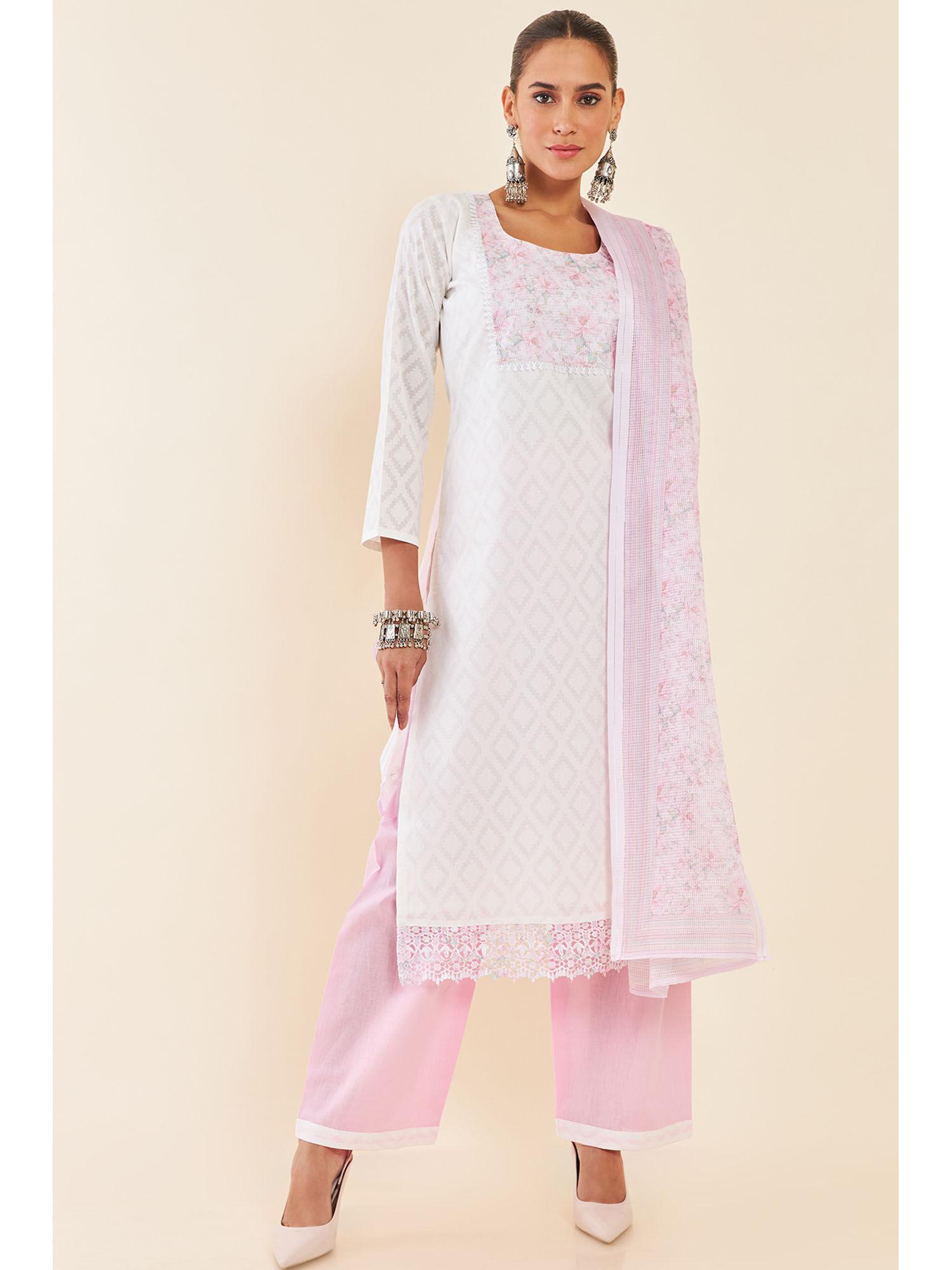 white-self-woven-cotton-unstitched-dress-material-with-pink-floral-dupatta-(set-of-3)