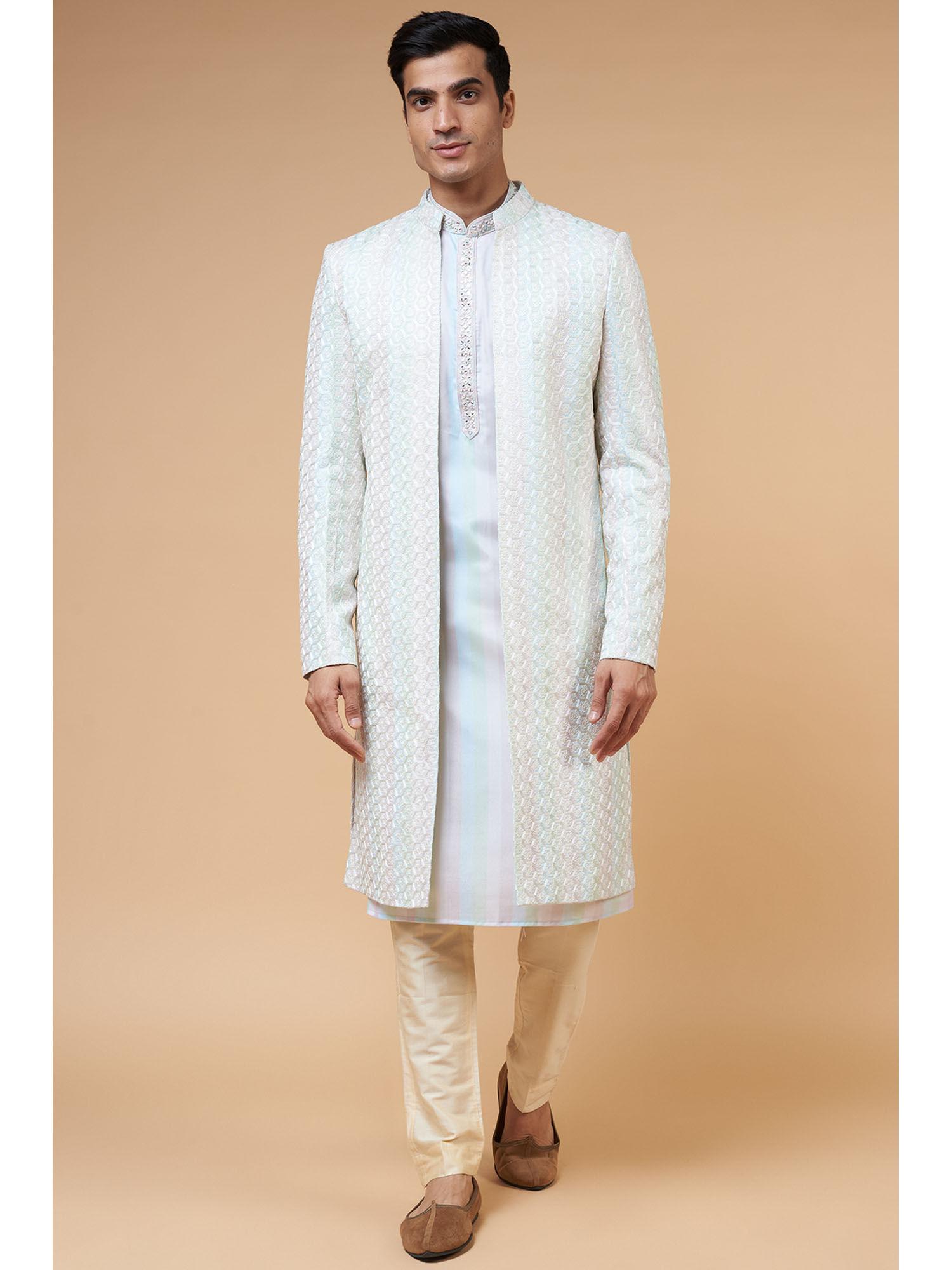 pista-green-silk-chikankari-embroidery-sherwani-with-pant-and-jacket-(set-of-3)