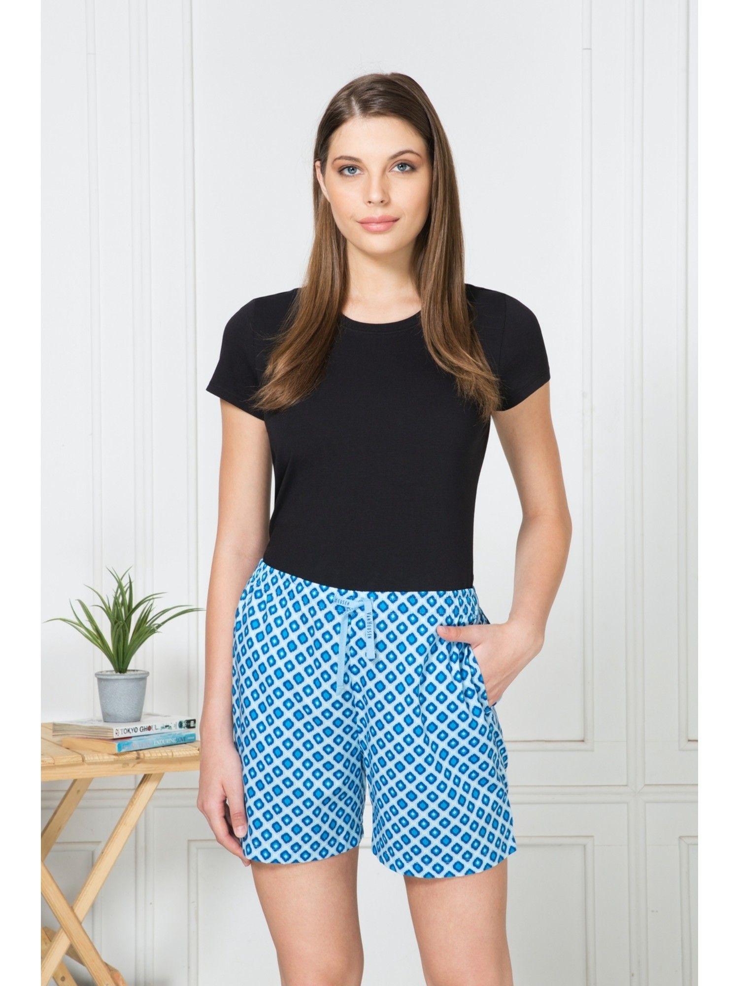 van-heusen-women-functional-pocket-&-drawstring-waist-lounge-shorts---blue