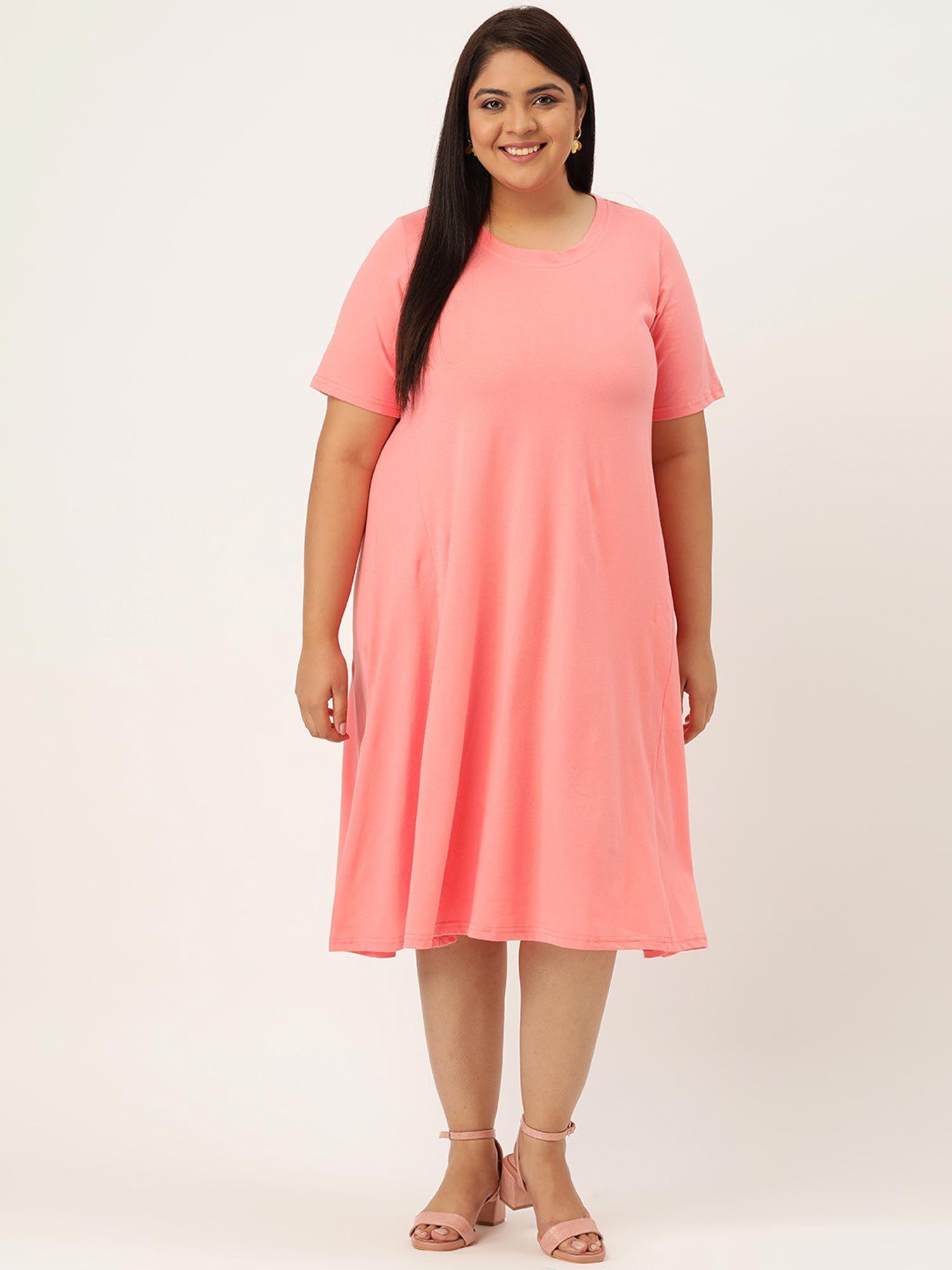 plus-size-womens-dark-peach-solid-color-a-line-dress