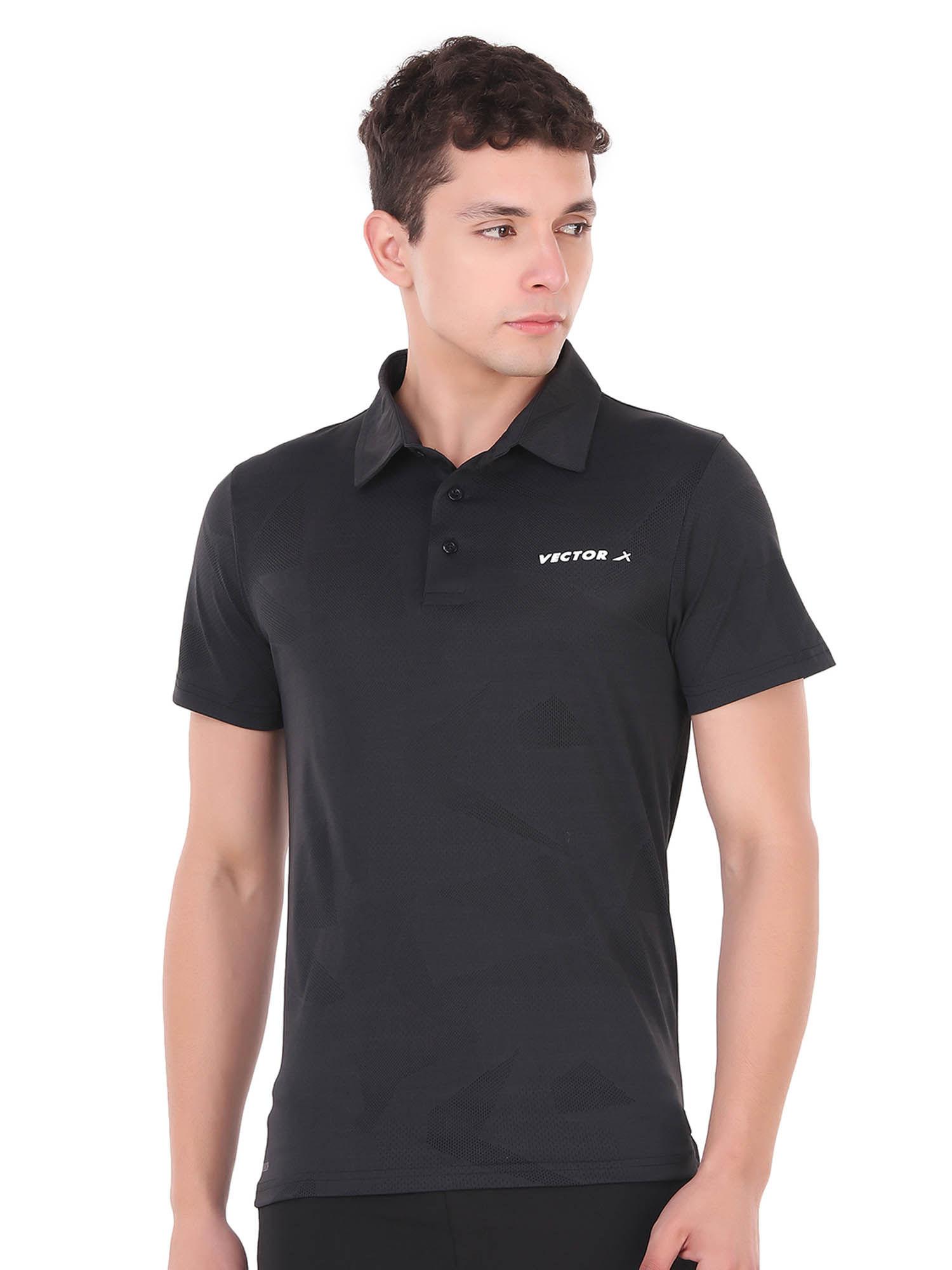 men-jacquard-knit-polo-t-shirt---black