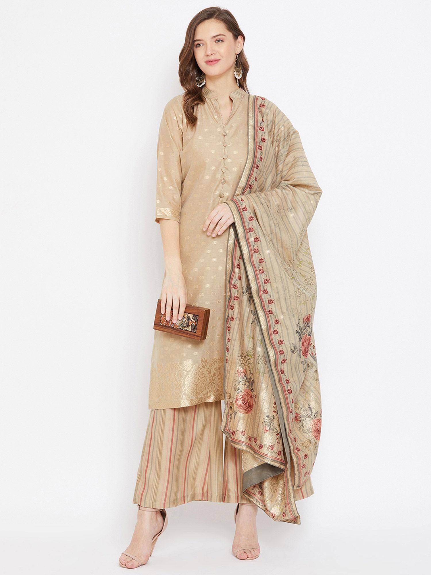 banarasi-moonga-silk-brocade-with-buttons-on-neck-unstitched-dress-material-&-print-dupatta